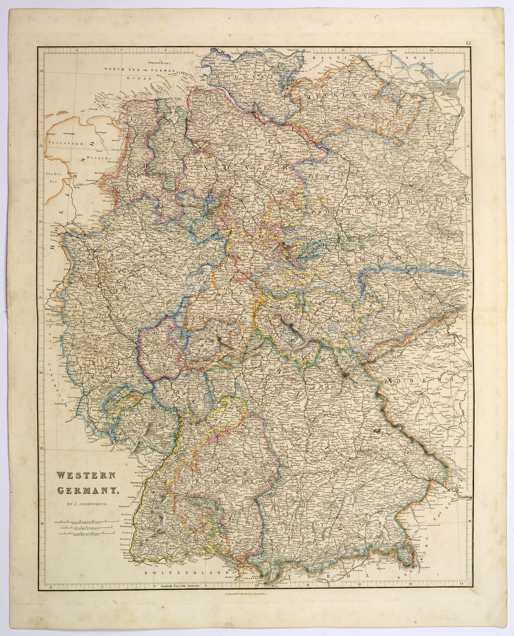 ARROWSMITH, John, Western Germany., antique map, old maps