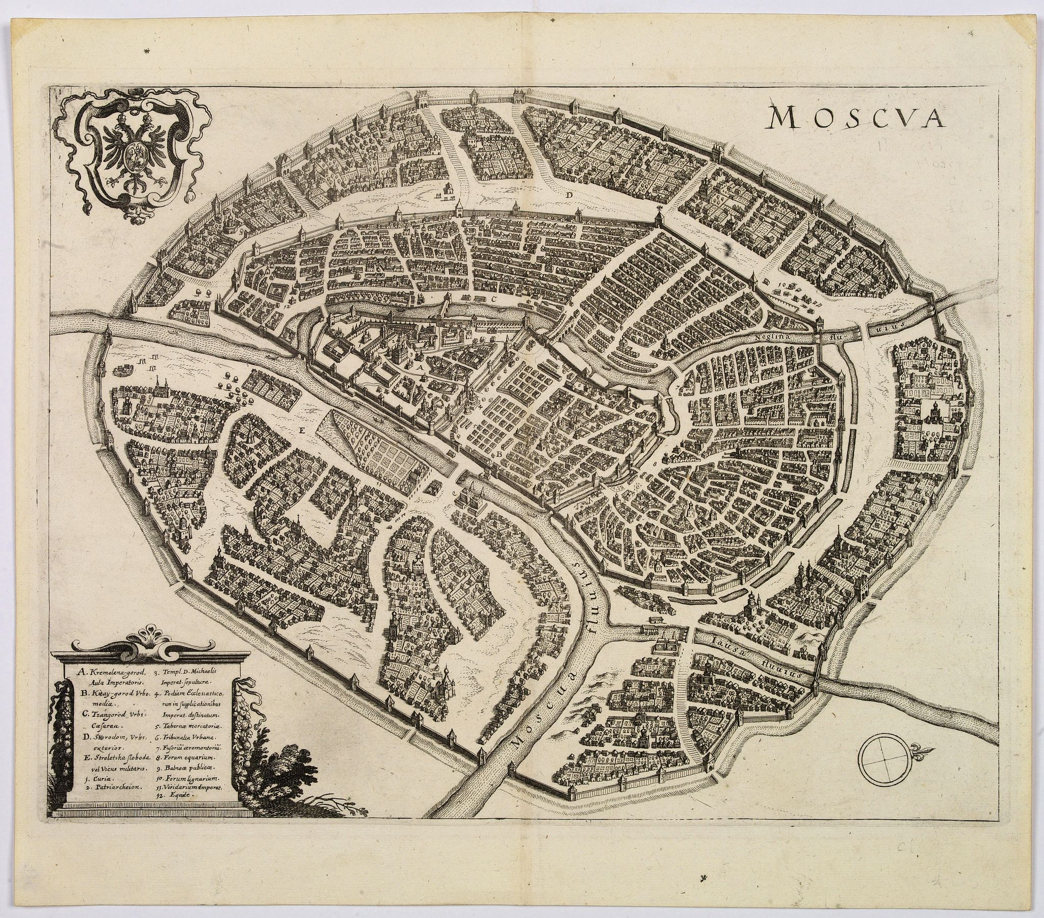 MERIAN, M., Moscua., antique map, old maps