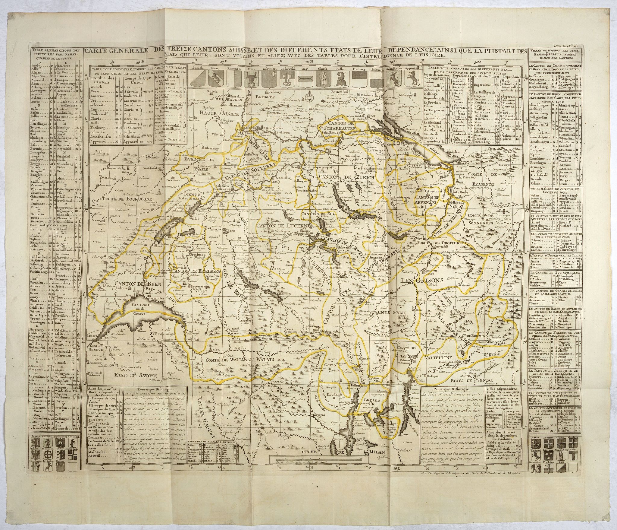 CHATELAIN, H., Carte generale des treize cantons Suisse et des differents etats de leur dependence . . ., antique map, old maps