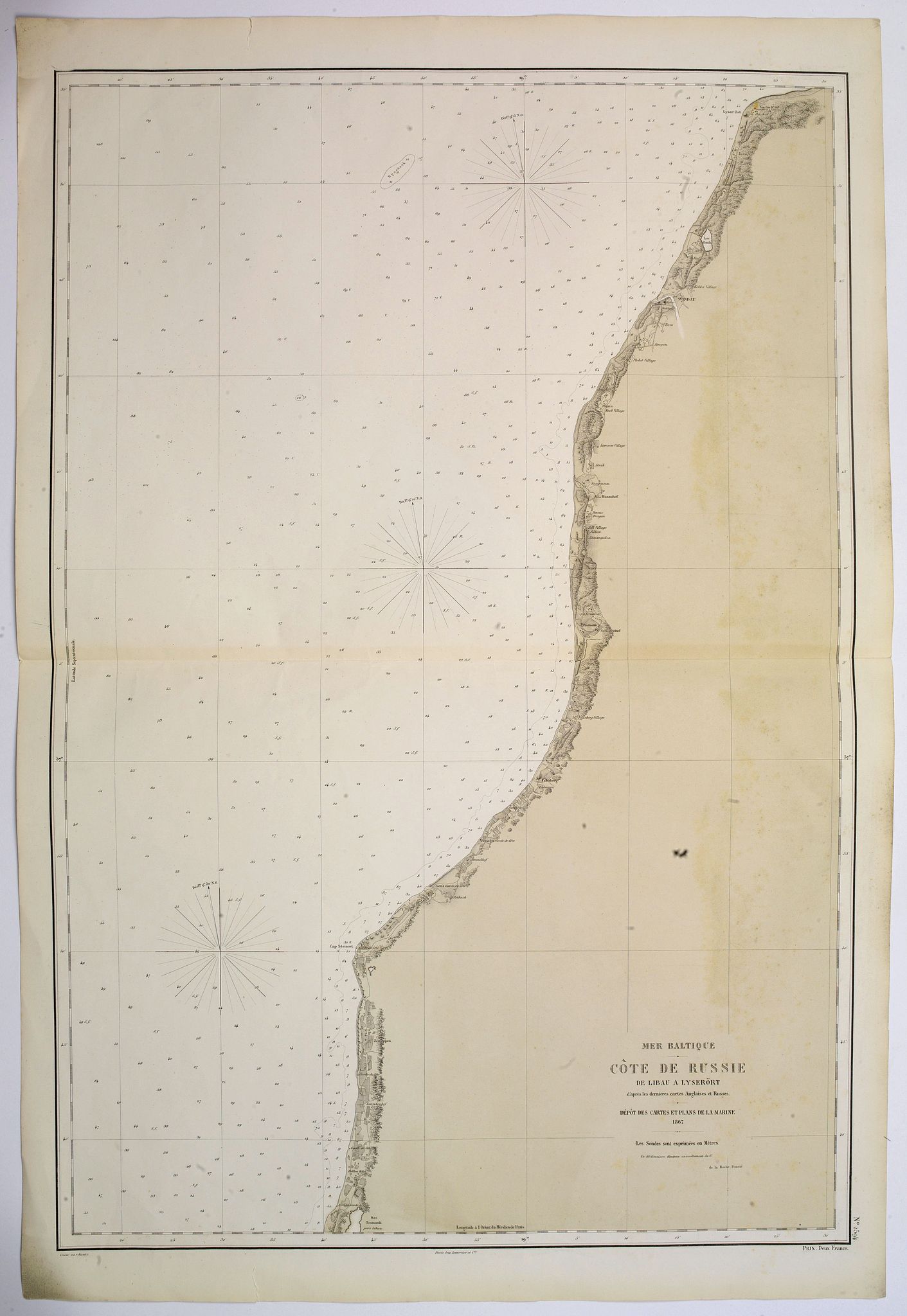 DEPOT DES LA CARTES DE LA MARINE., Mer Baltique. Cote de Russie de Libau a Lyserort. . ., antique map, old maps