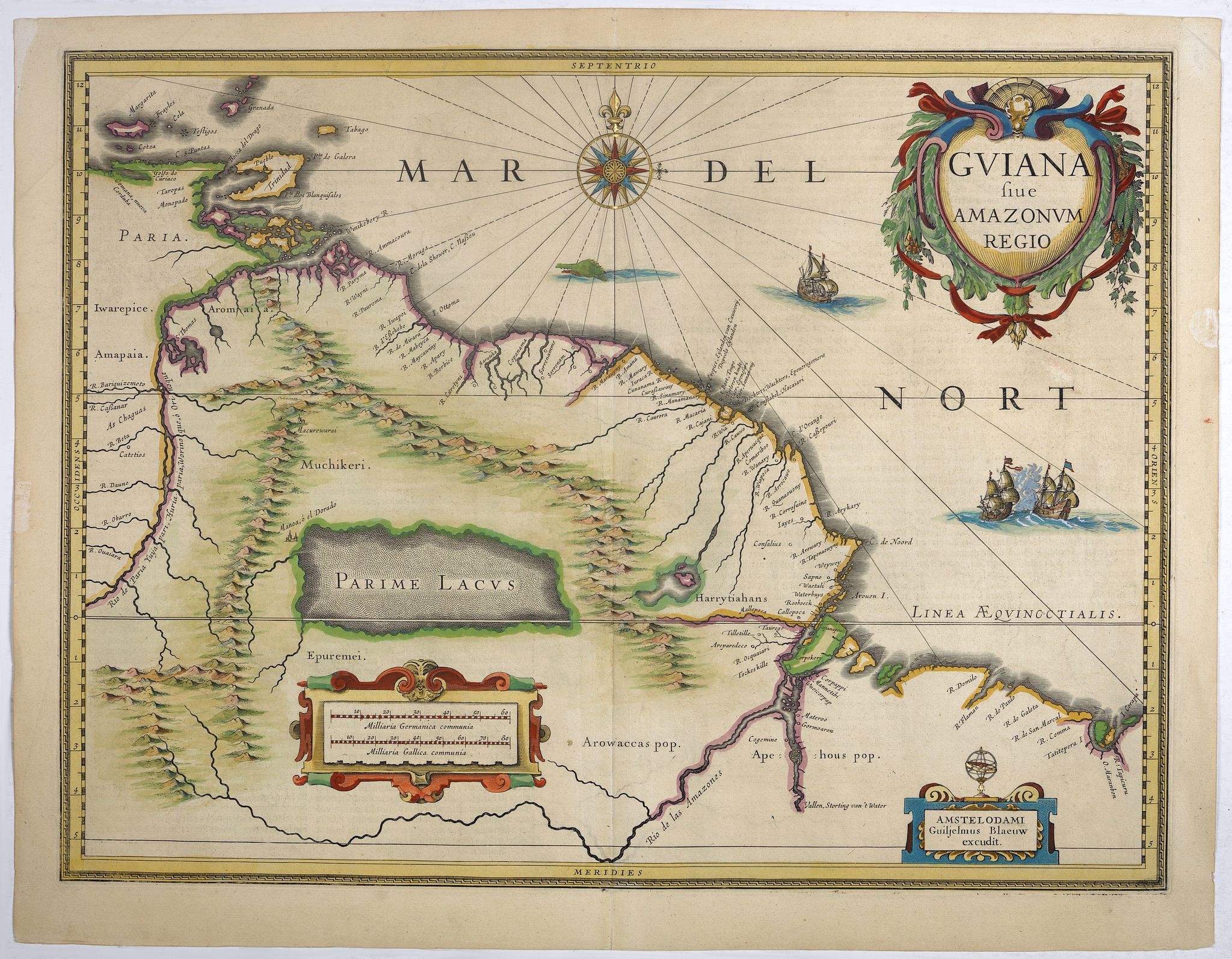 BLAEU, W., Guiana sive Amazonum Regio., antique map, old maps