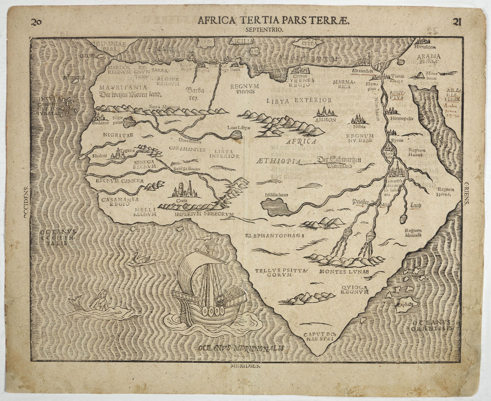 BÜNTING, H., Africa Tertia pars Terrae., antique map, old maps