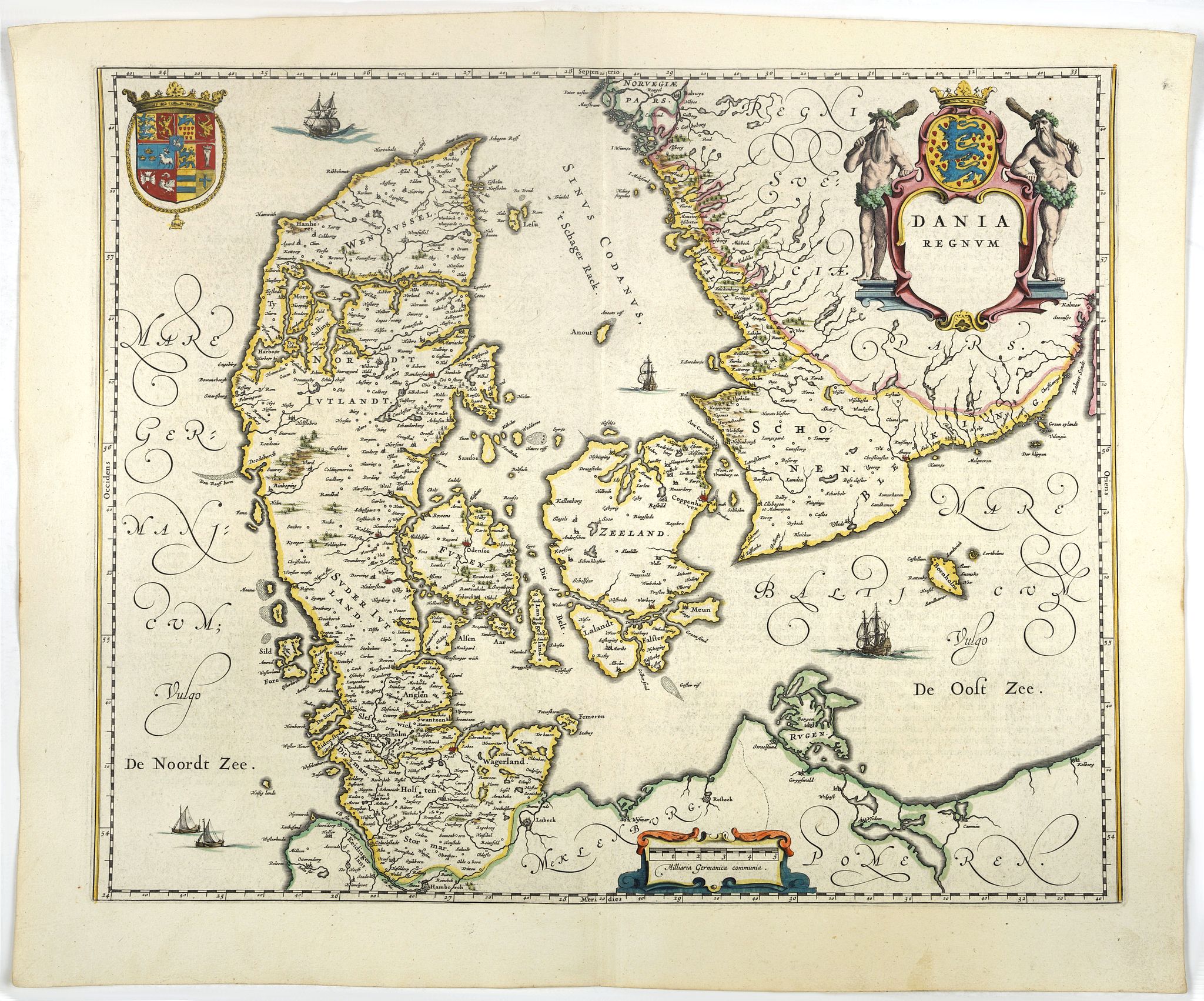 BLAEU, J., Dania Regnum., antique map, old maps