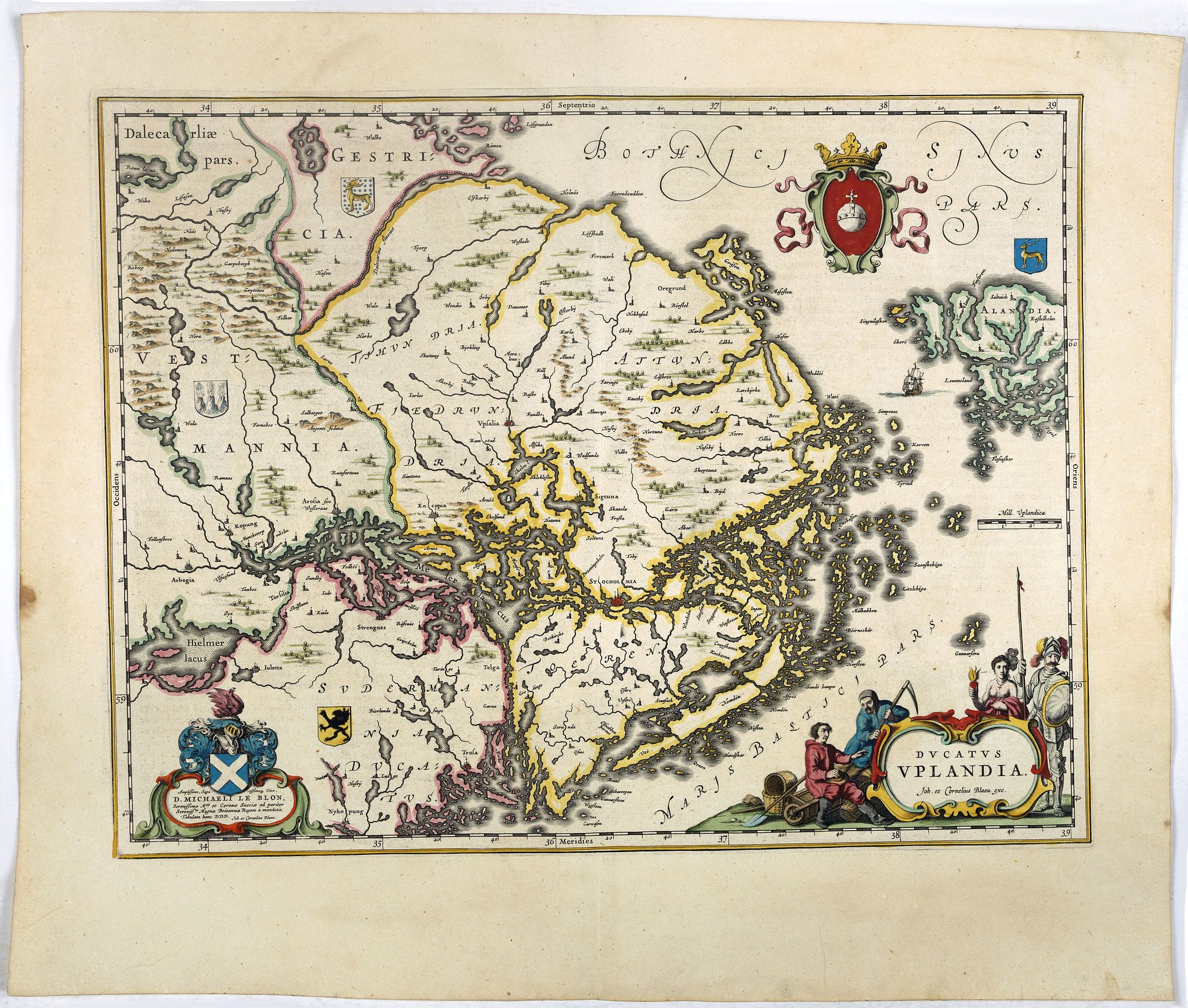 BLAEU, J., Ducatus Uplandia., antique map, old maps