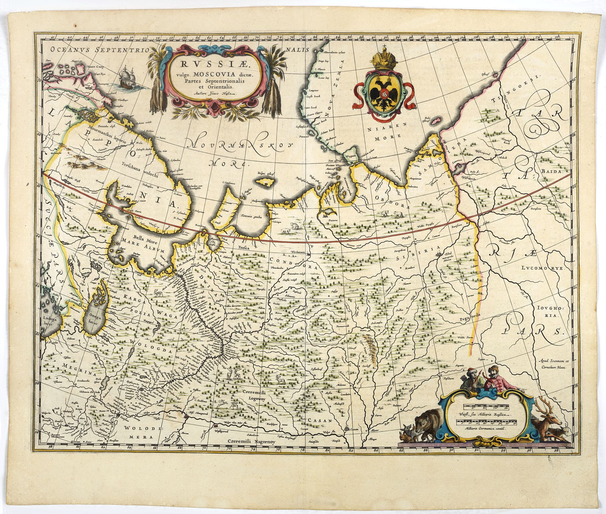 BLAEU, W., Russiae vulgo Moscovia dictae, Partes Septentionalis et Orientalis., antique map, old maps