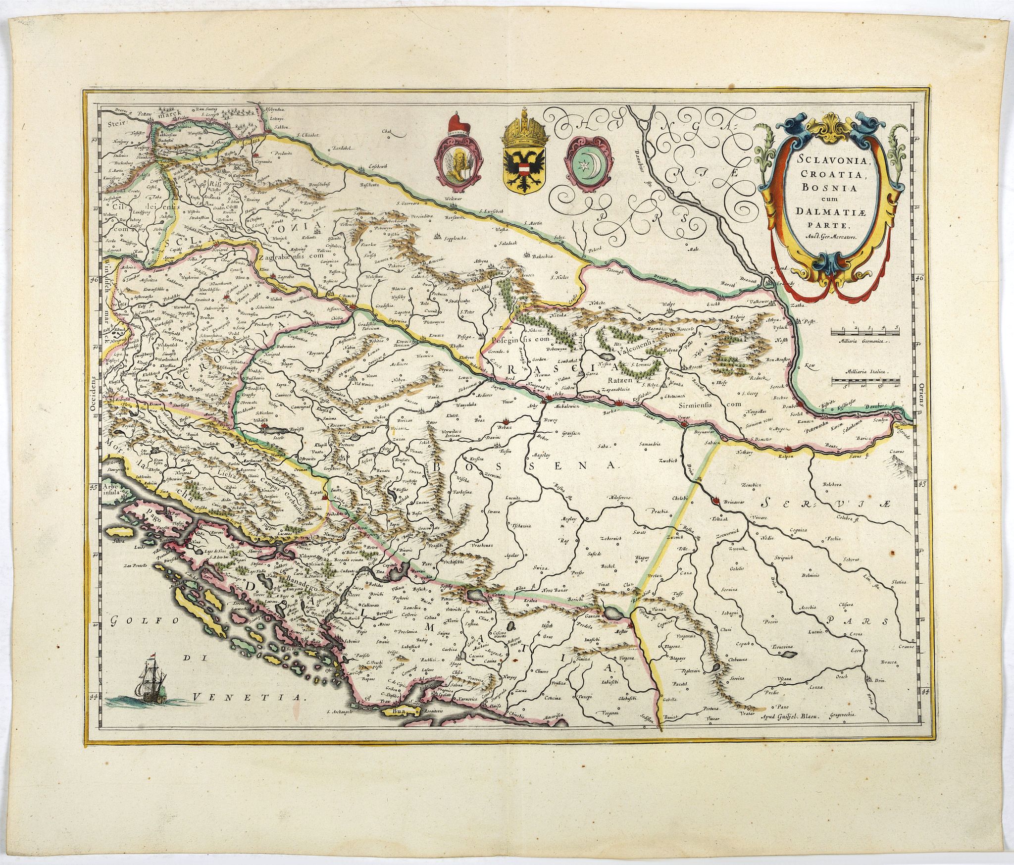 BLAEU, W., Sclavonia, Croatia cum Dalmatiae Parte., antique map, old maps