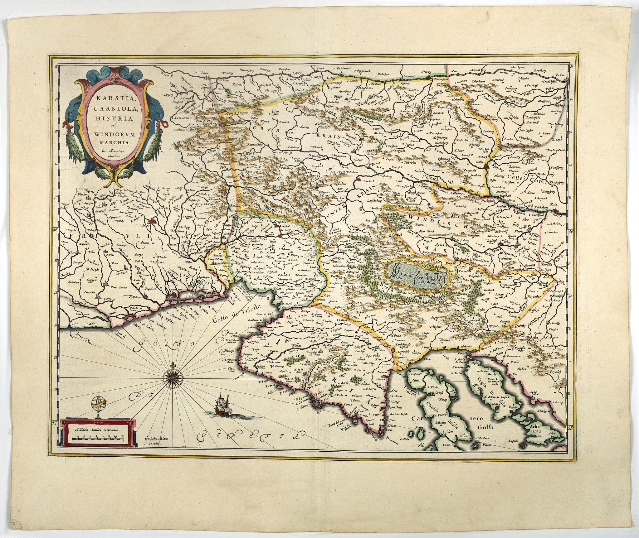 BLAEU, W., Karstia, Camiola, Histria et Windorum Marchia., antique map, old maps