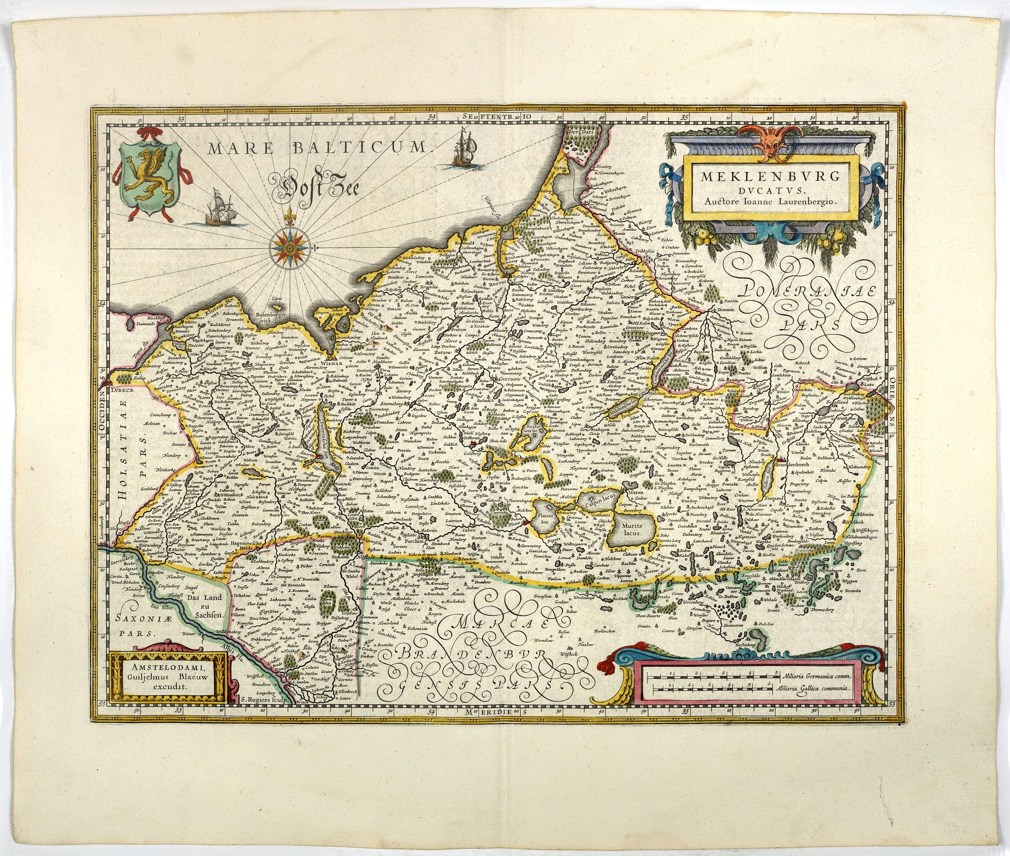 BLAEU, W., Meklenburg Ducatus., antique map, old maps
