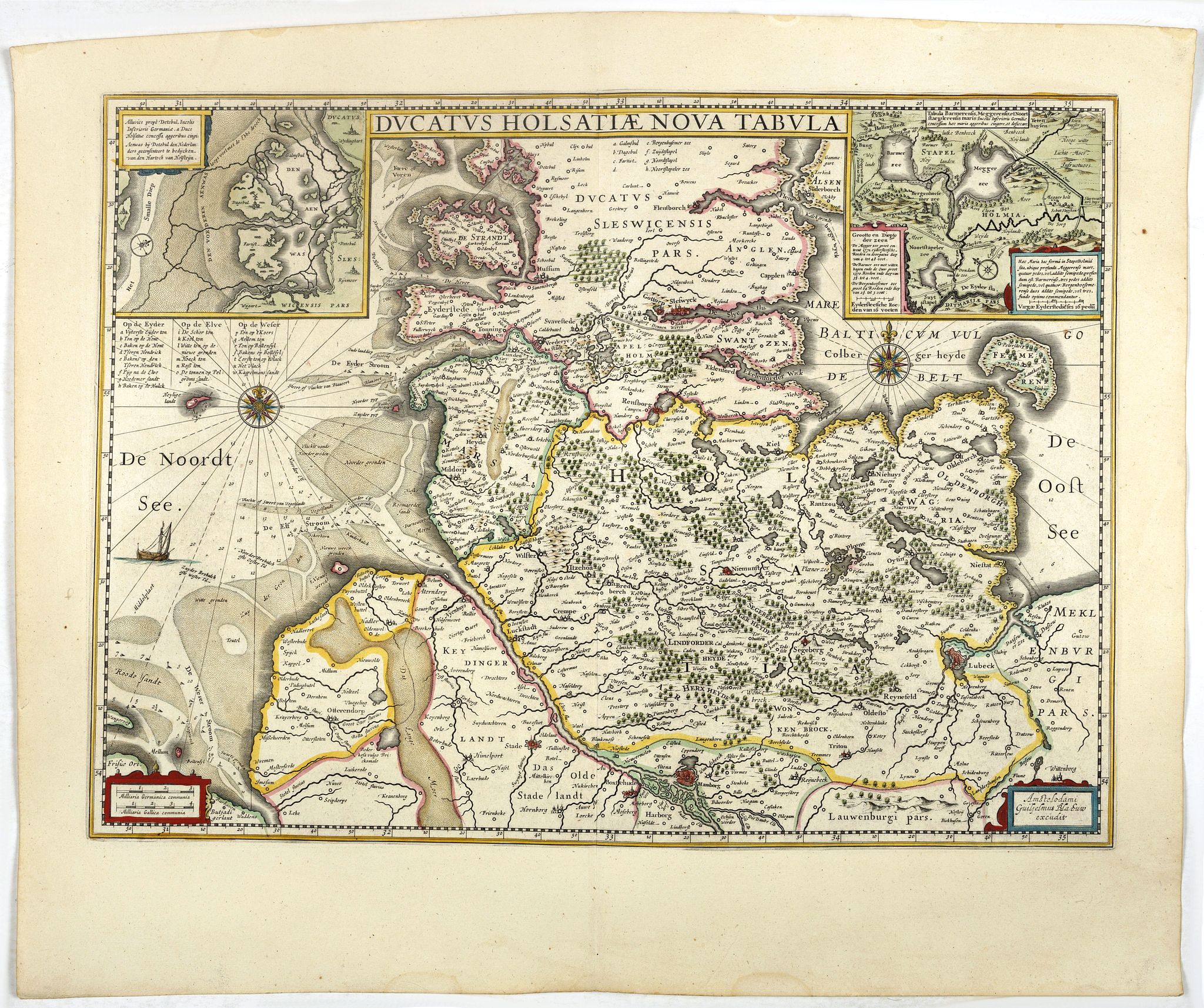BLAEU, W., Ducatus Holsatiae nova tabula., antique map, old maps