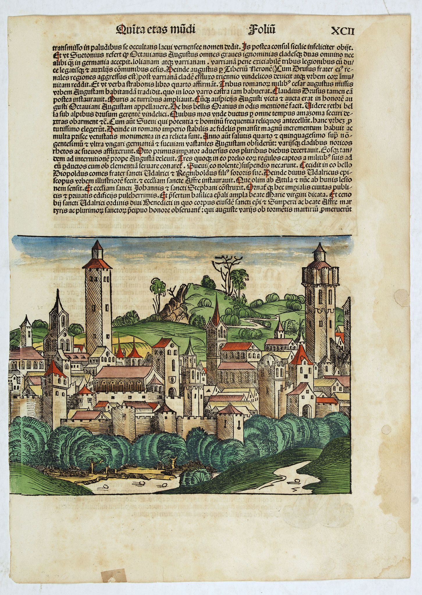 SCHEDEL, H., Quita Etas Mudi. Foliu. XCII., antique map, old maps