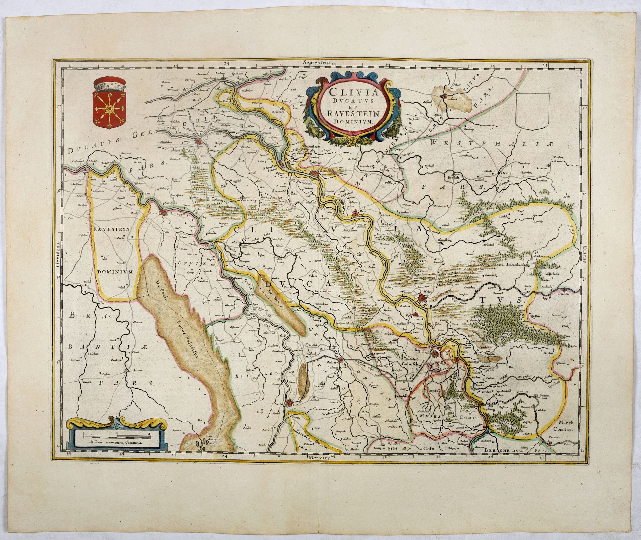 BLAEU, W., Clivia Ducatus et Ravestein Dominium., antique map, old maps