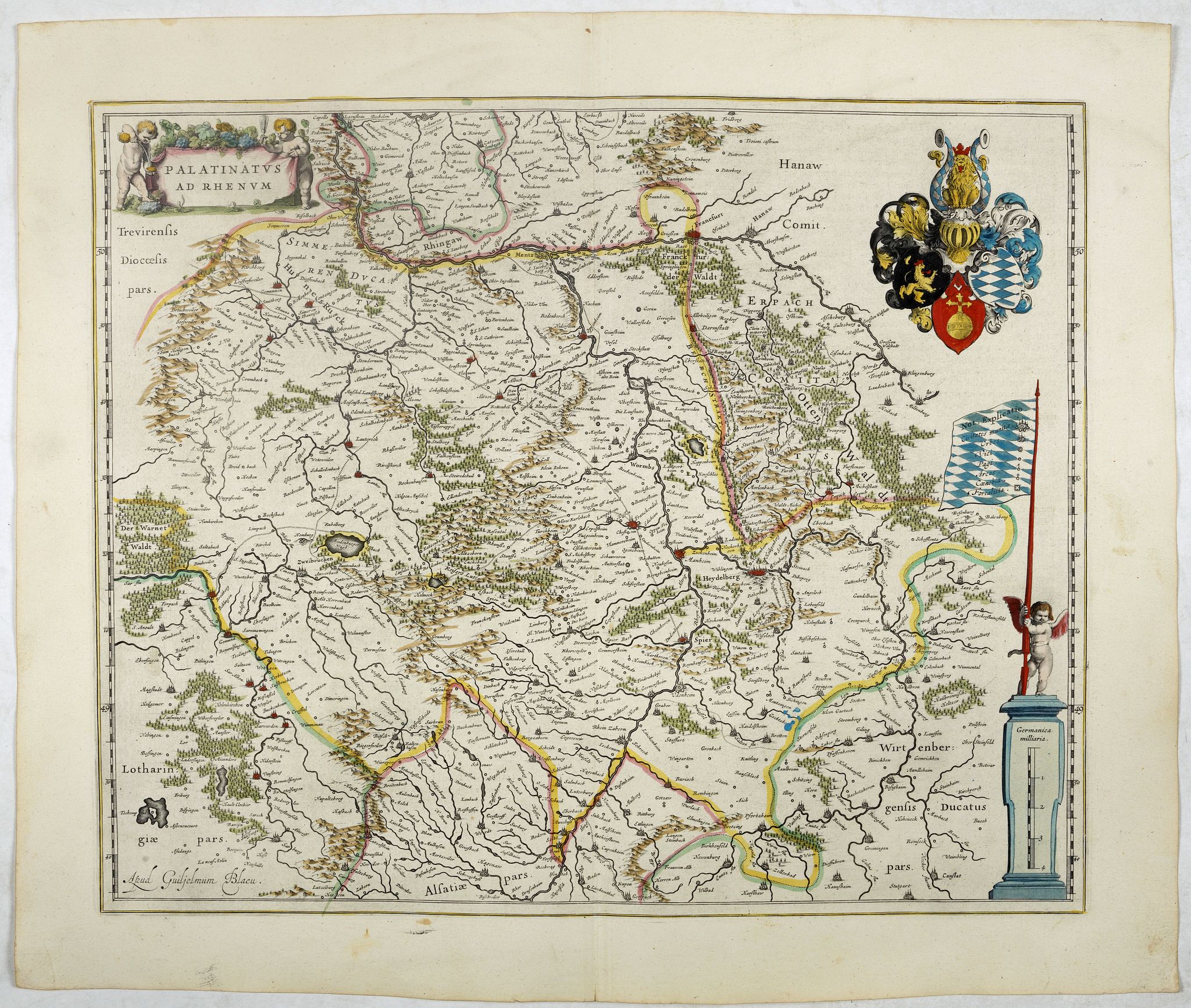 BLAEU, W., Palatinatus ad rhenum., antique map, old maps