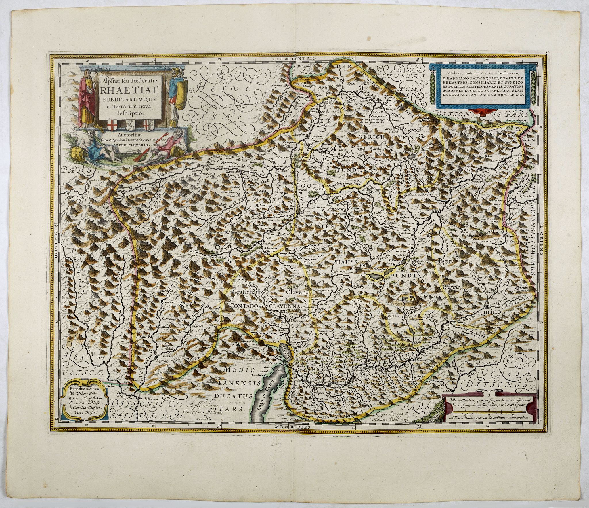 BLAEU, W., Alpinae seu Foederatae Rhaetiae… (RAETIA), antique map, old maps