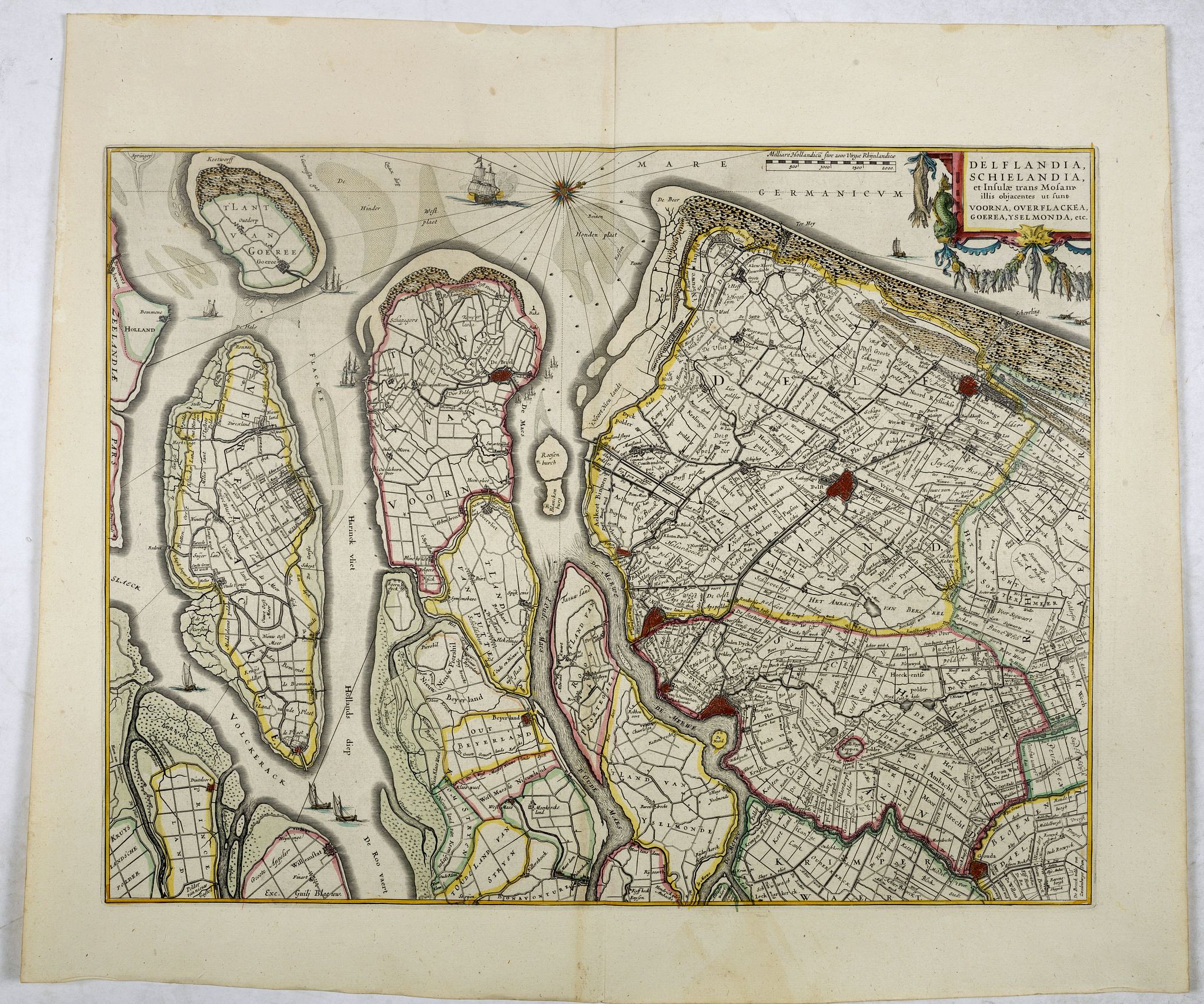 BLAEU, W., Delflandia, Schielandia., antique map, old maps