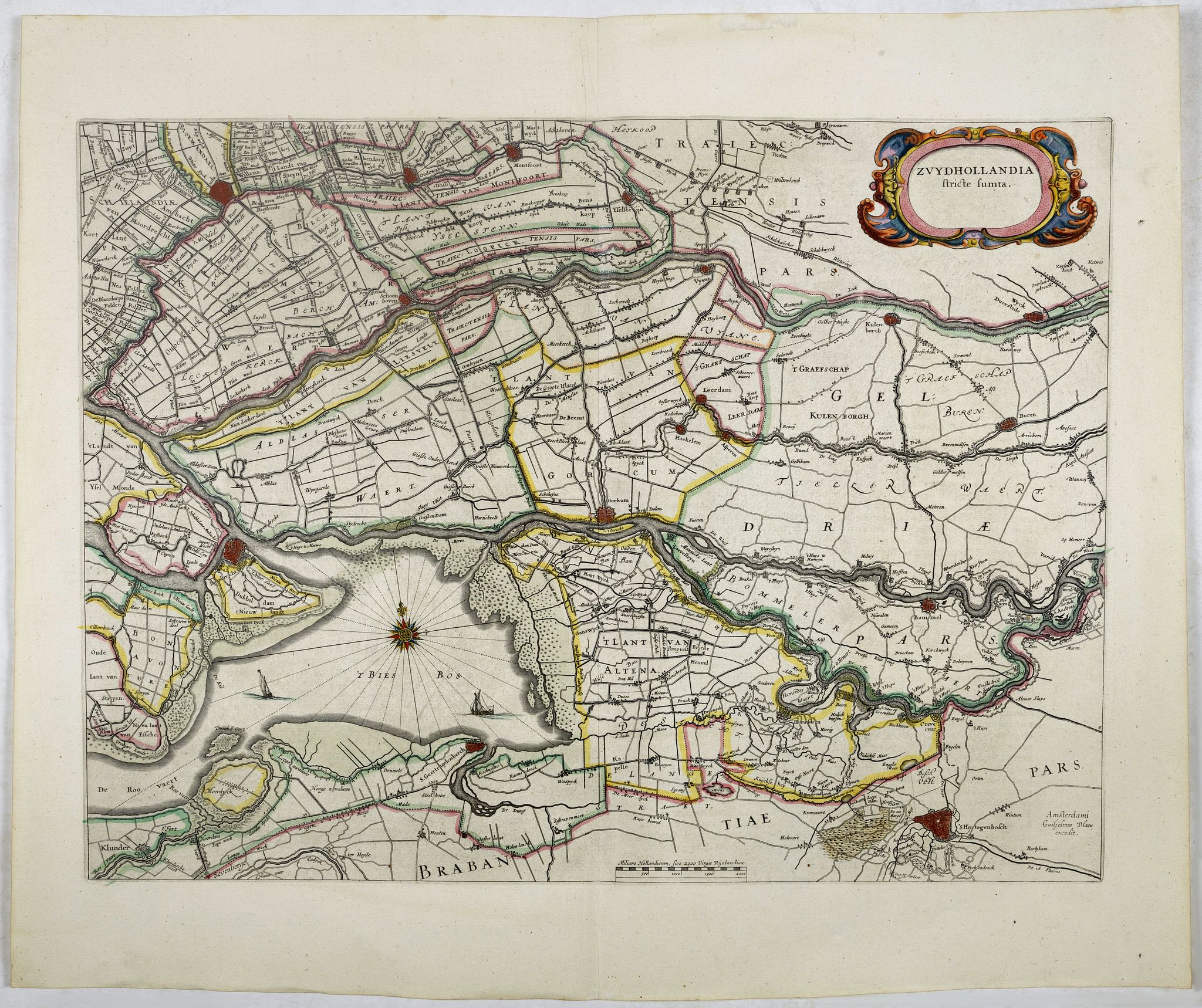 BLAEU, W., Zuydhollandia stricte sumta., antique map, old maps