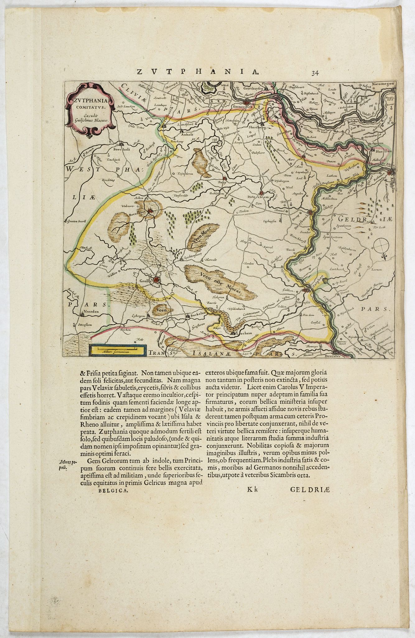 BLAEU, W., Zutphania Comitatus., antique map, old maps