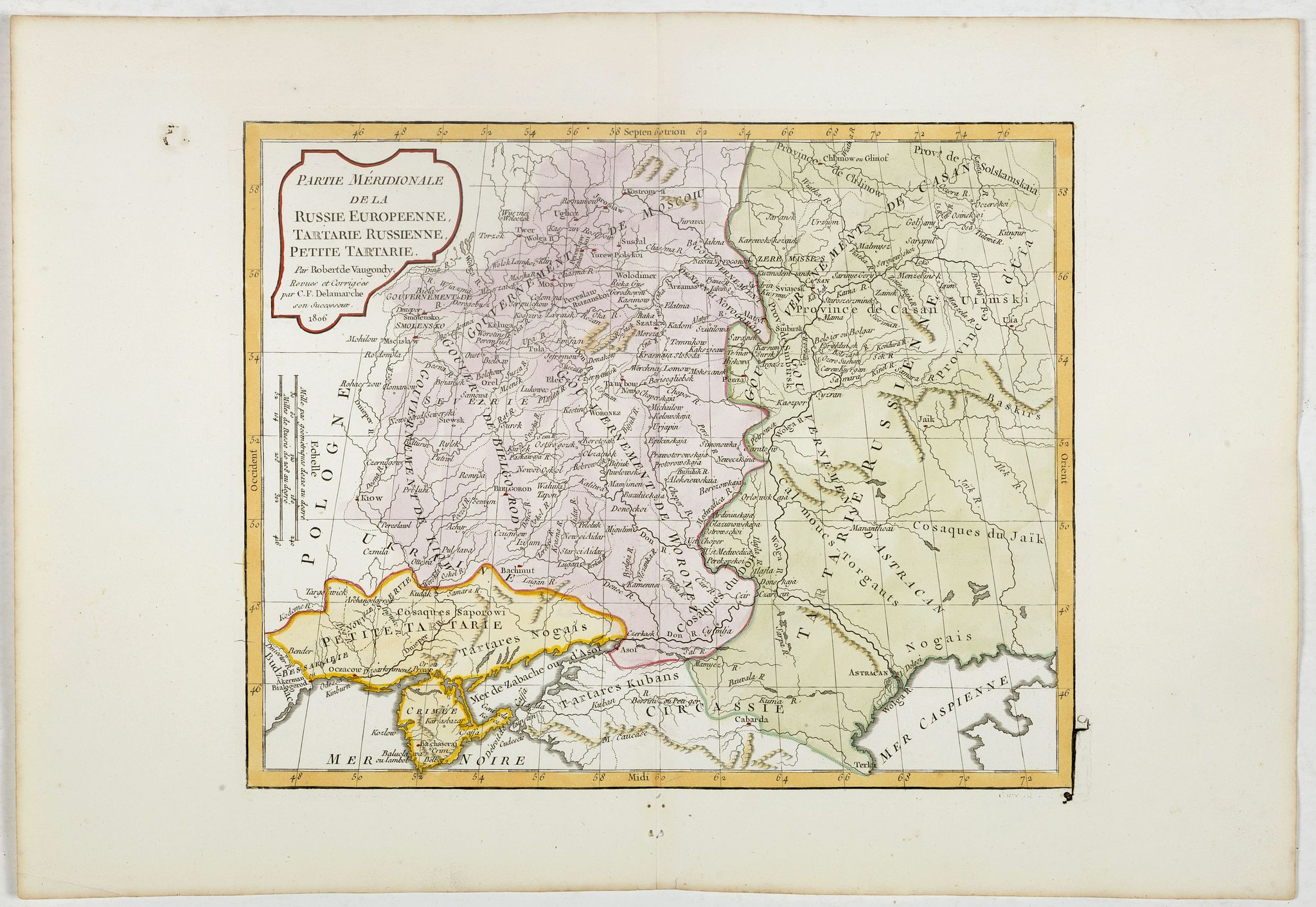 VAUGONDY, R., Partie Méridionale de la Russie Européenne, Tartarie Russienne, Petite Tartarie., antique map, old maps