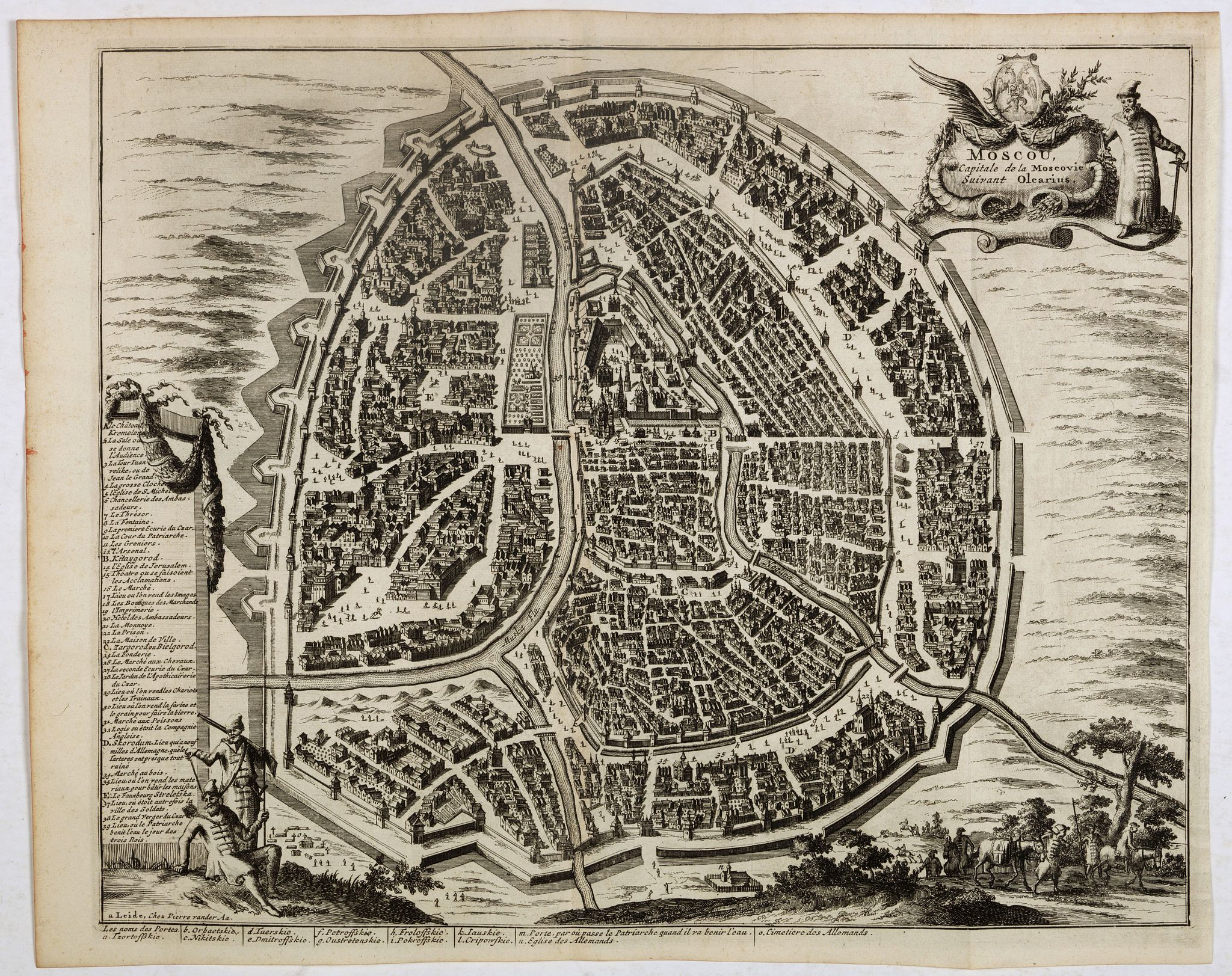 VAN DER AA, P. / OLEARIUS, A., Moscou, capitale de la Moscovie suivant Olearius., antique map, old maps