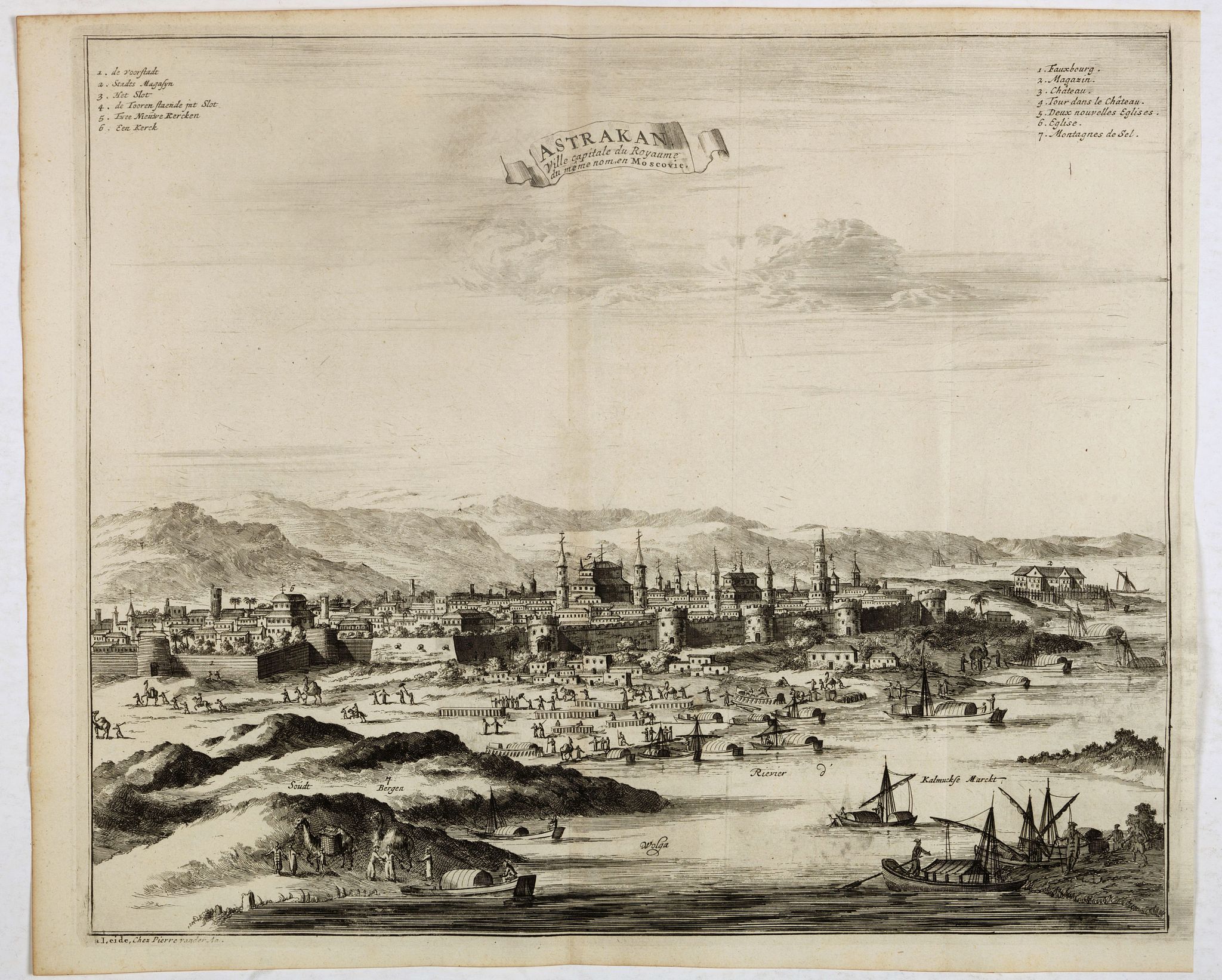 VAN DER AA, P. / OLEARIUS, A., Astrakan, ville capitale du royaume du meme nom, en Moscovie. (Astrakhan), antique map, old maps