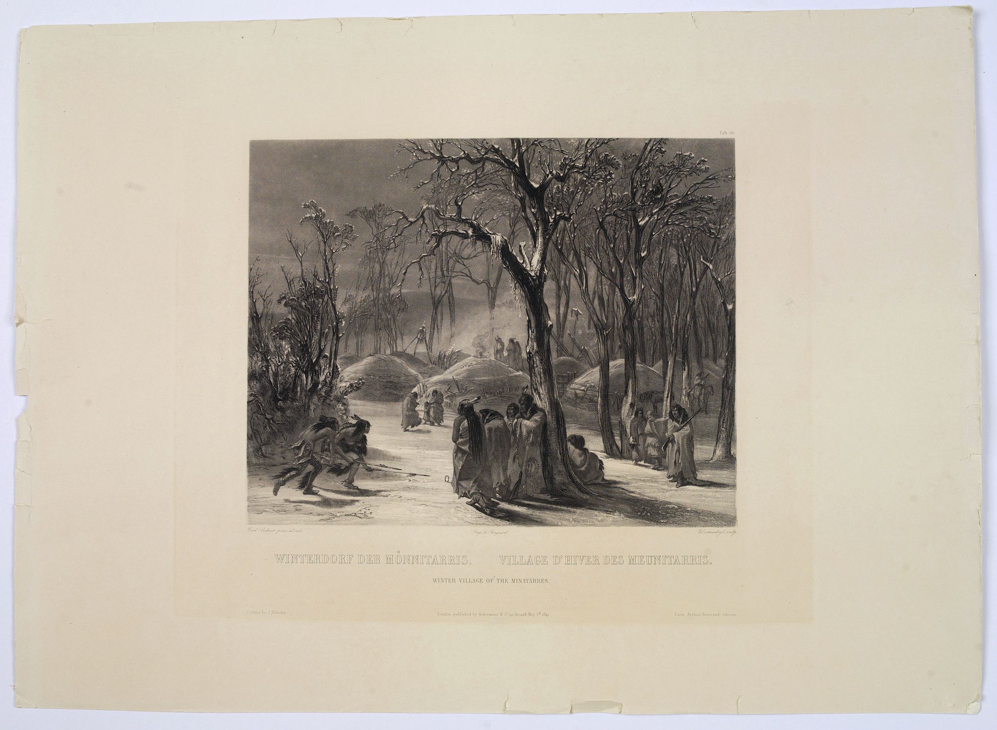 BODMER, Karl., Winter Village of the Minatarres., antique map, old maps