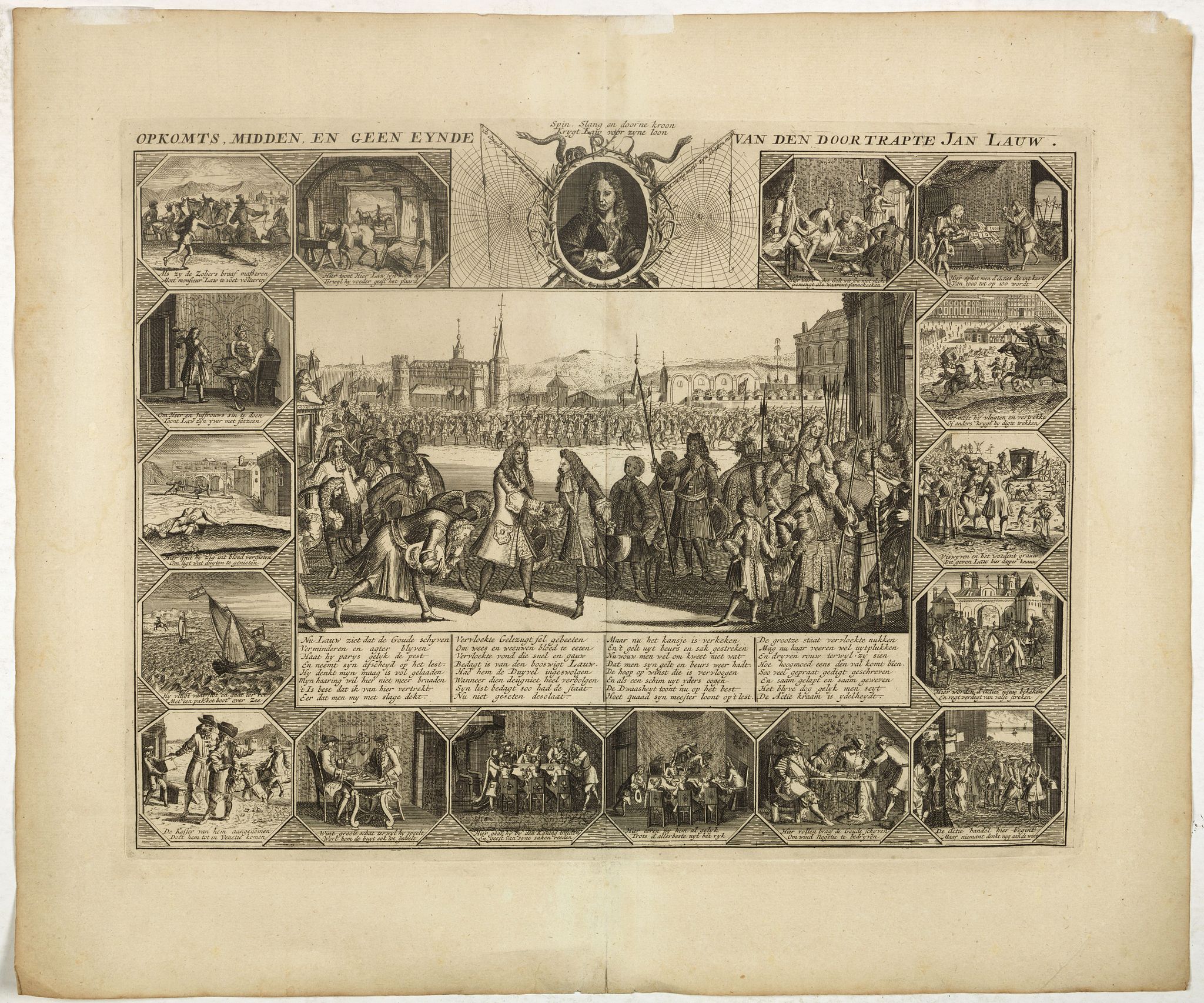 ANONYMOUS, Opkomts, midden, en geen eynde van den doortrapte Jan Lauw., antique map, old maps