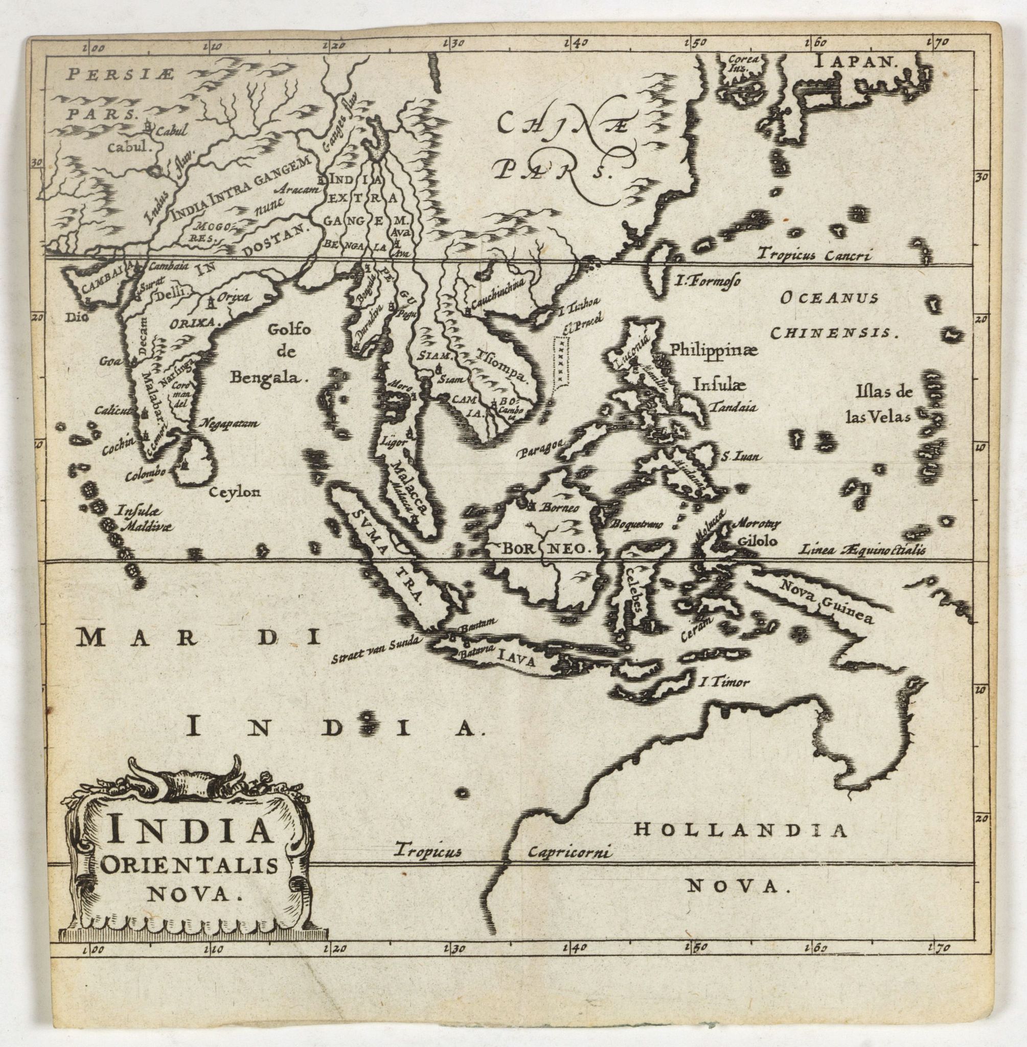 CLUVER, P, India Orientalis Nova., antique map, old maps