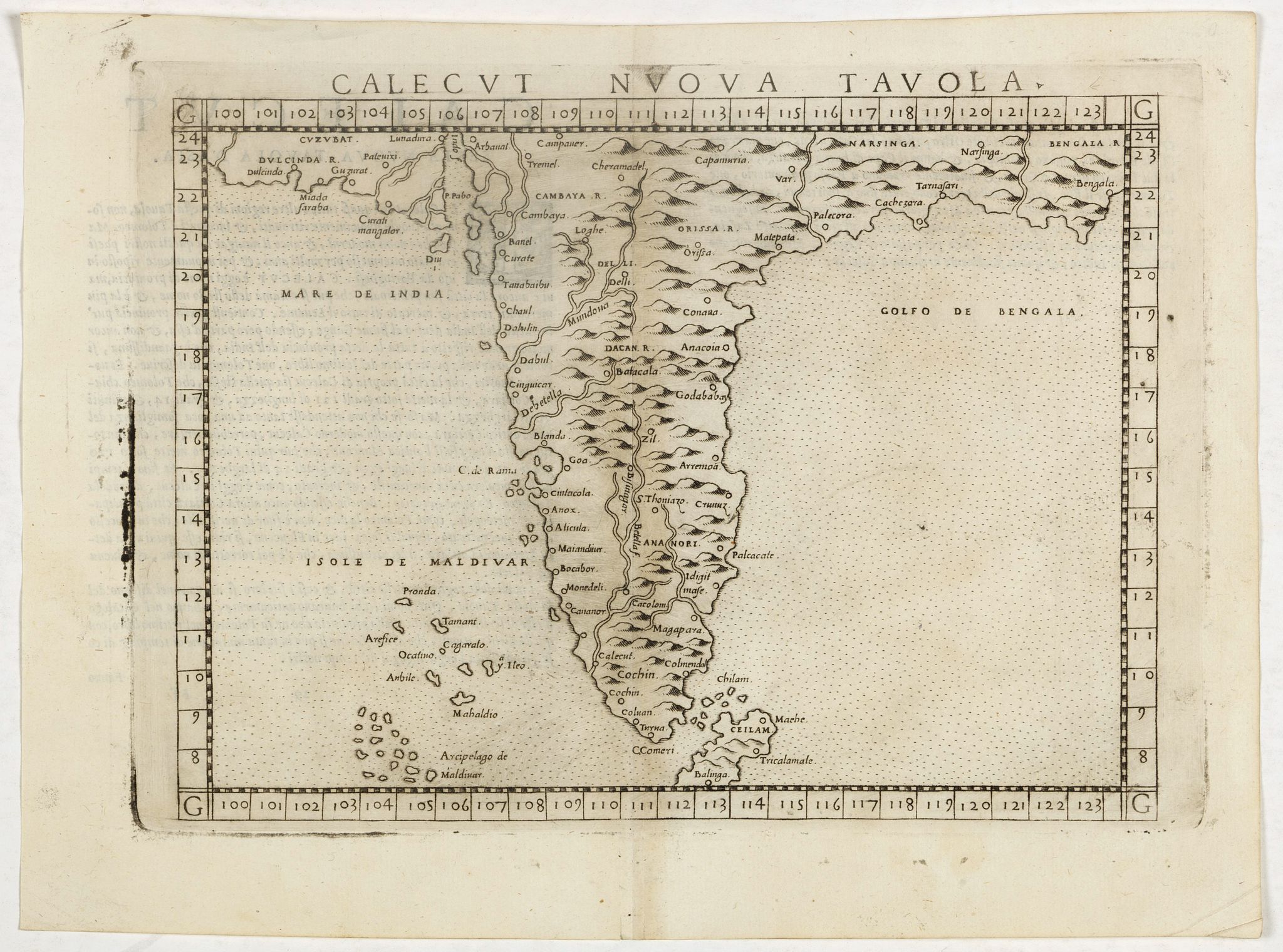 RUSCELLI, G., Calecut Nuova Tavola., antique map, old maps