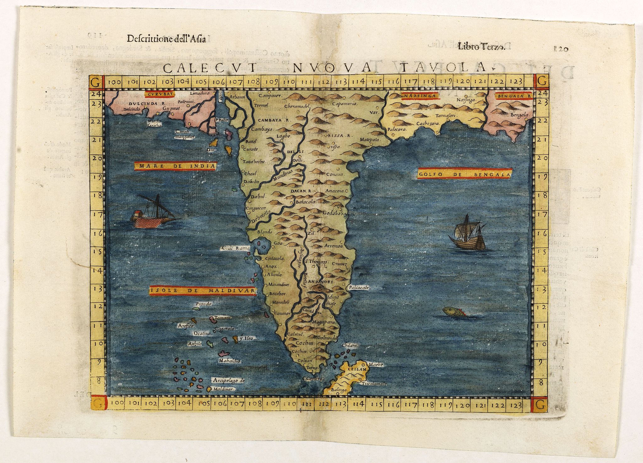 RUSCELLI, G., Calecut Nuova Tavola., antique map, old maps