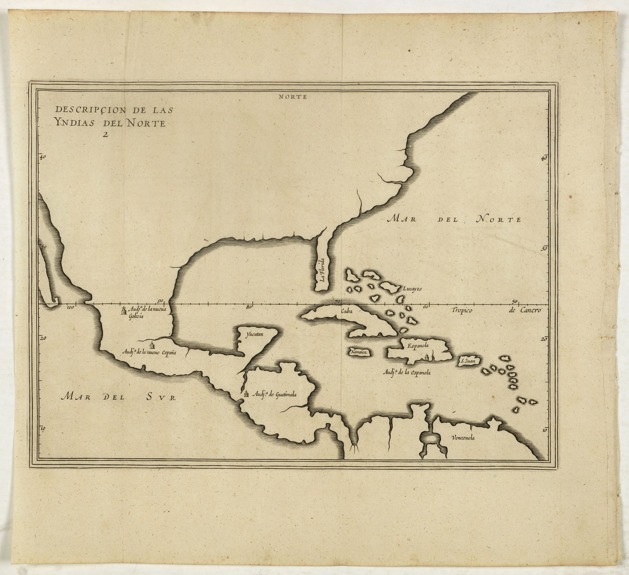 HERRERA y TORDESILLAS, A. de., Descripcion De Las Yndias Del Norte., antique map, old maps