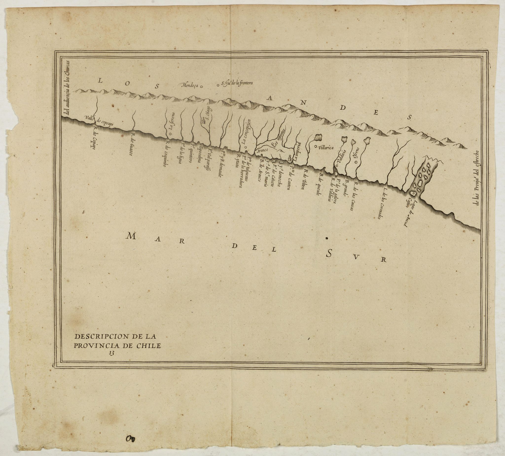 HERRERA y TORDESILLAS, A. de., Descripcion De la Provincia de Chile. 13, antique map, old maps