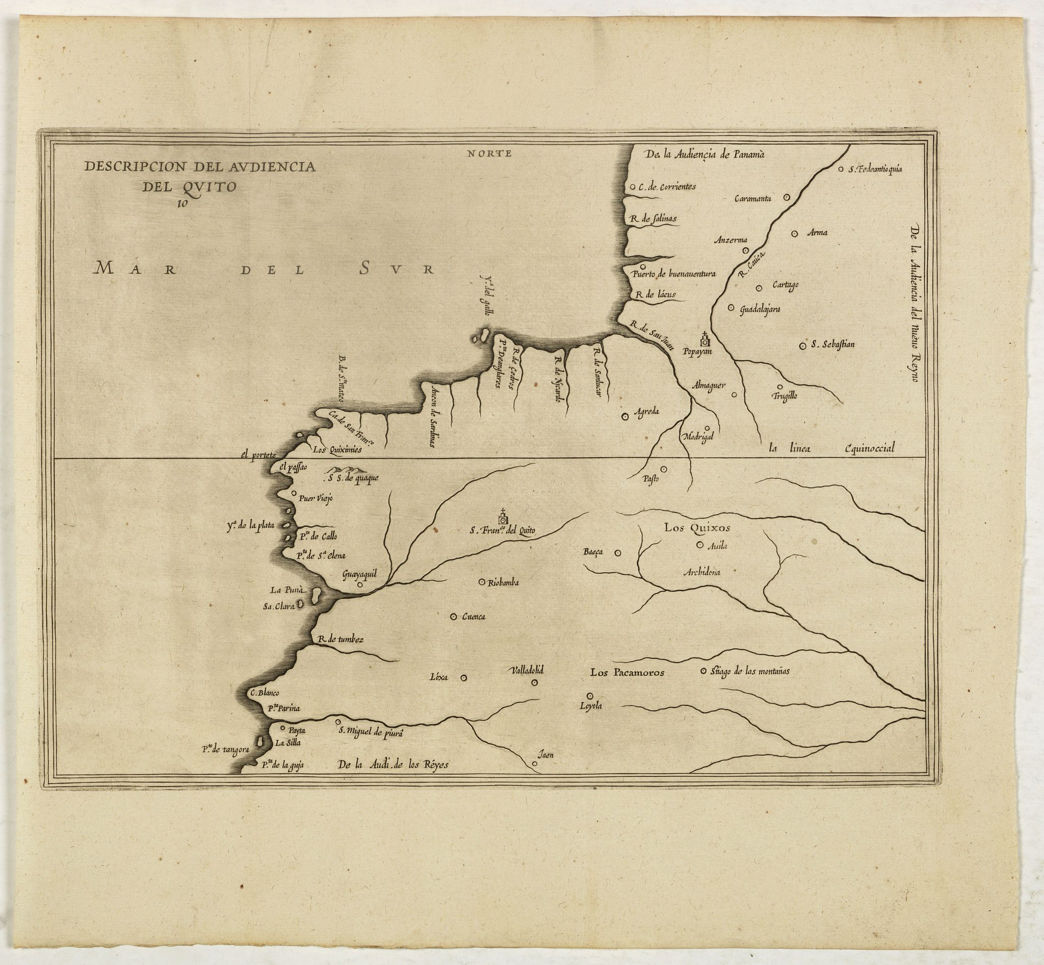 HERRERA y TORDESILLAS, A. de., Descripcion Del Audiencia Del Quito. (Colombia & Ecuador), antique map, old maps