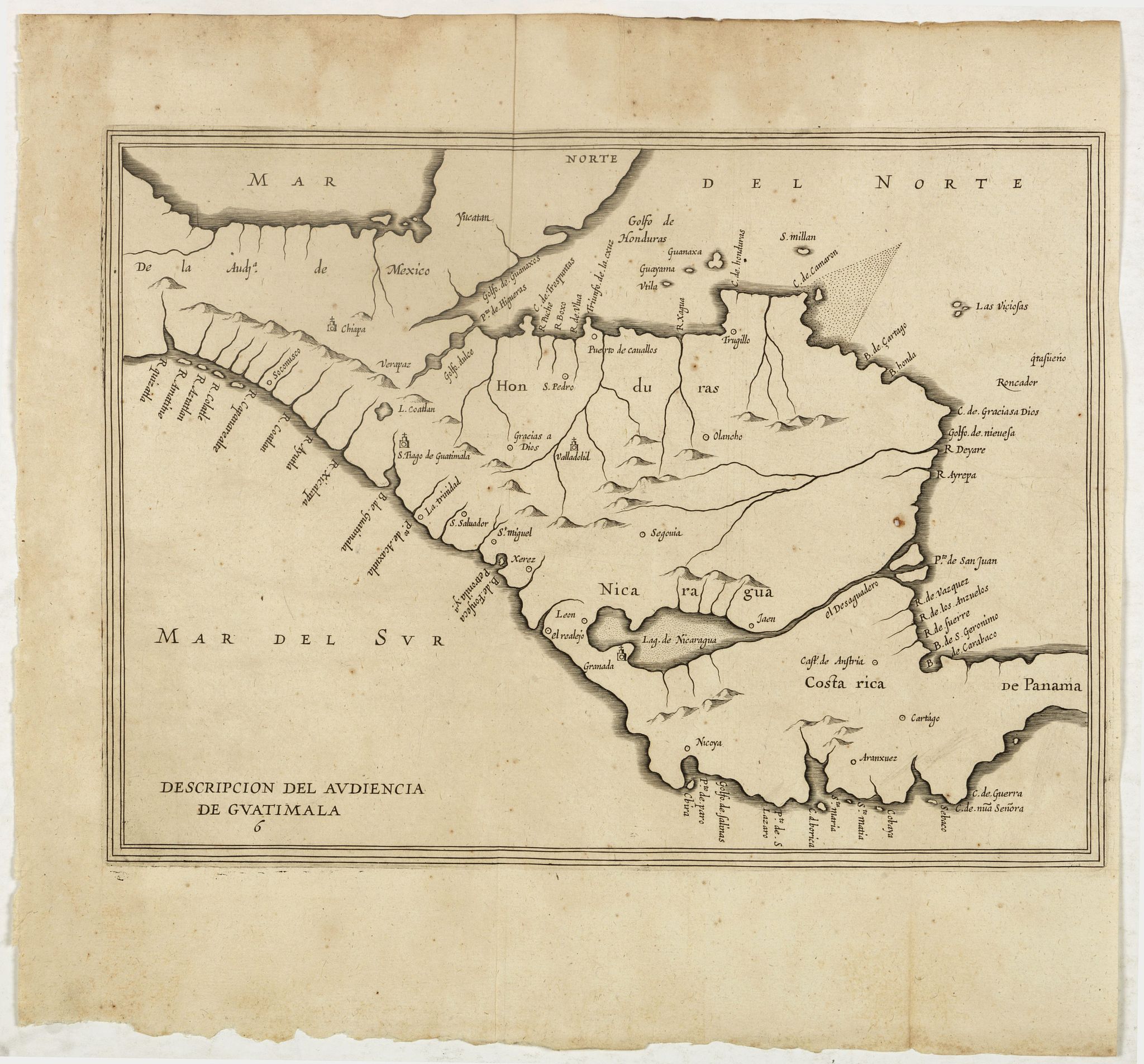 HERRERA y TORDESILLAS, A. de., Descripcion del audiencia de Guatimala 6, antique map, old maps