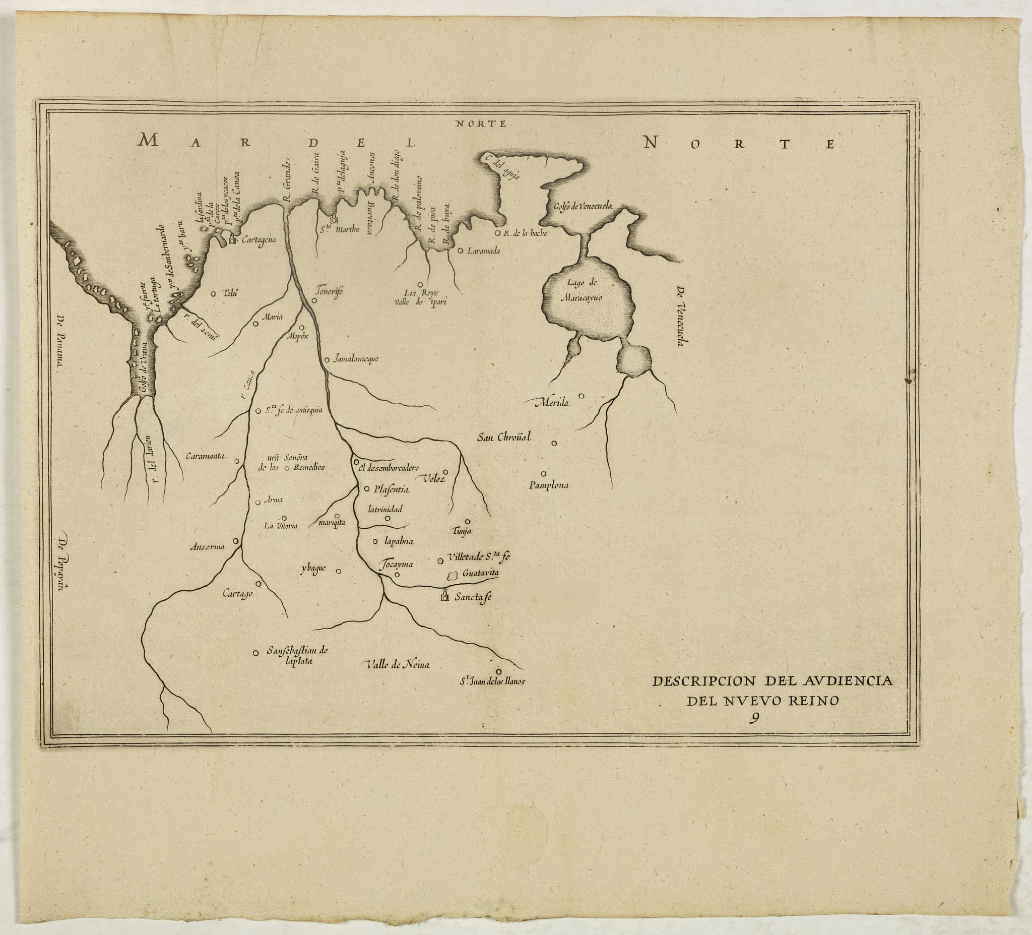 HERRERA y TORDESILLAS, A. de., Descripcion del audiencia del Nuevo Reino 9., antique map, old maps