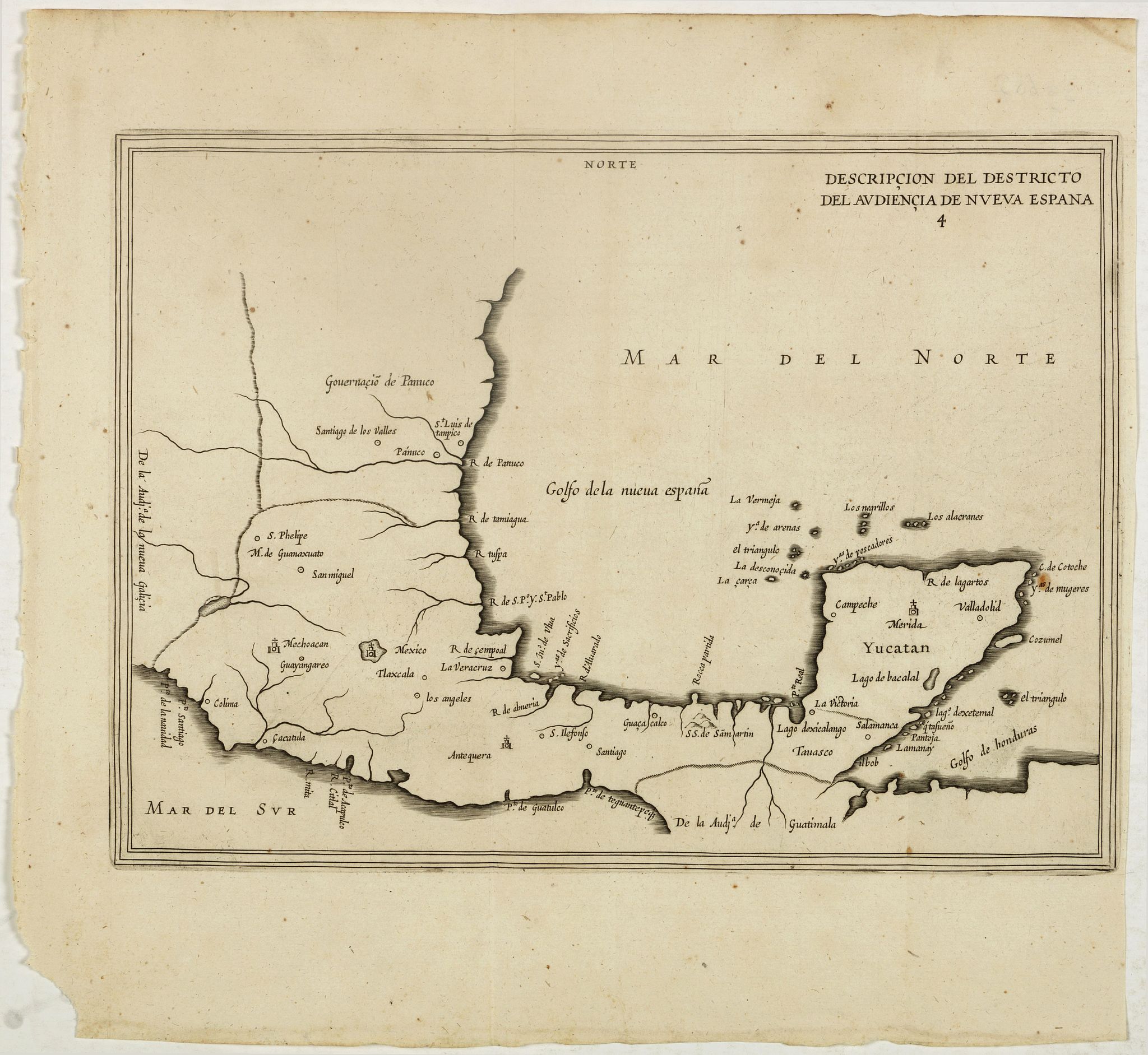 HERRERA y TORDESILLAS,A.de., Descripcion del destricto del audiencia de nueva Espana 4, antique map, old maps