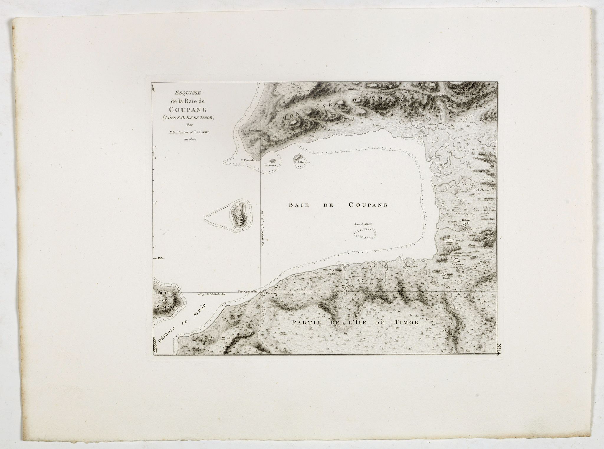 FREYCINET, M.L., Esquisse de la Baie de Coupang (cote S.O. Ile de Timor) par M. M. Peron et Lesueur, an 1803., antique map, old maps