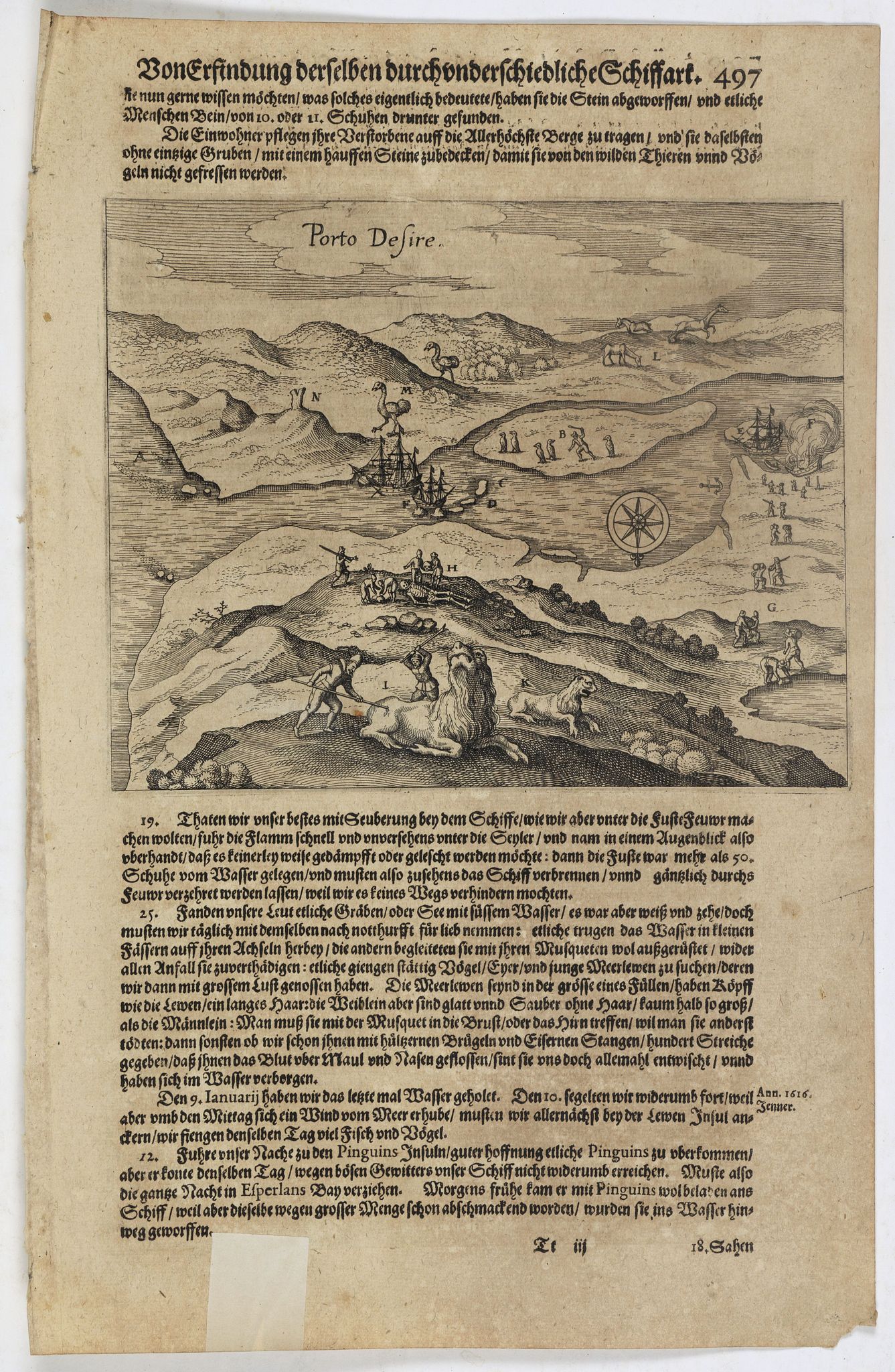 GOTTFRIED, J.L., Description de nouveau pasage vers le zud…. together with an untitled map of Port Desire (today’s Puerto Deseado, Argentina), antique map, old maps