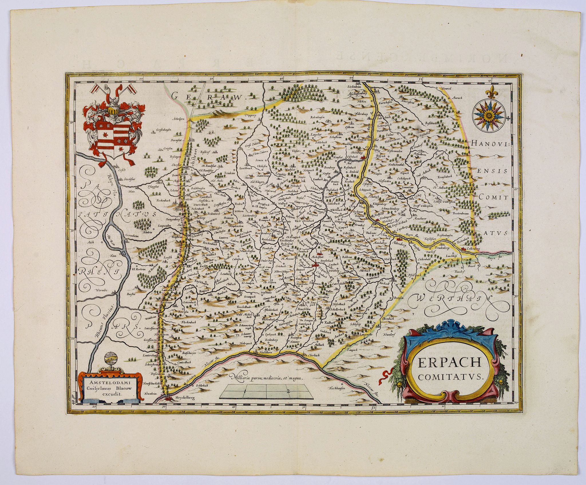 BLAEU, J., Erpach Comitatus., antique map, old maps