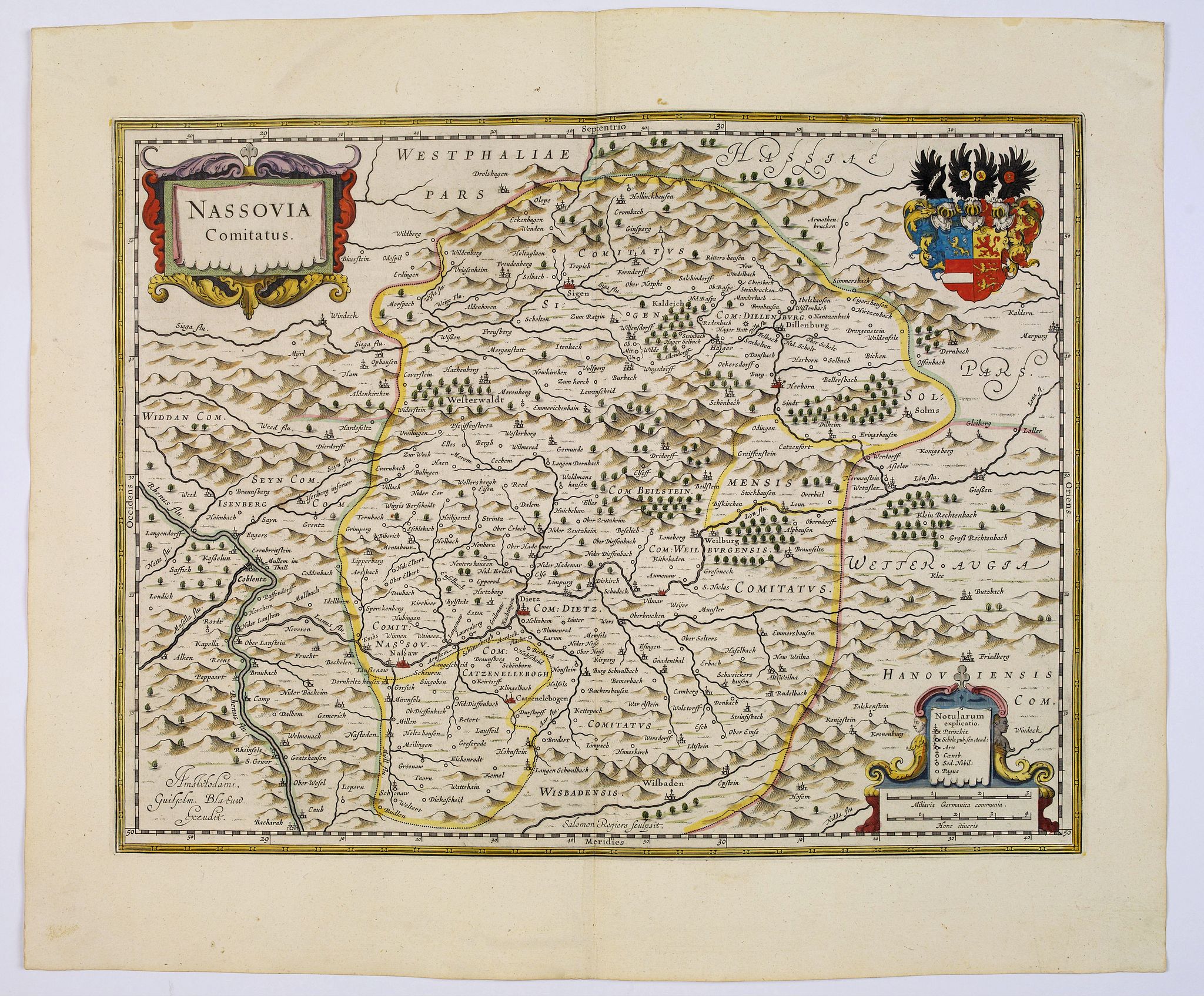 BLAEU, J., Nassovia Comitatus., antique map, old maps
