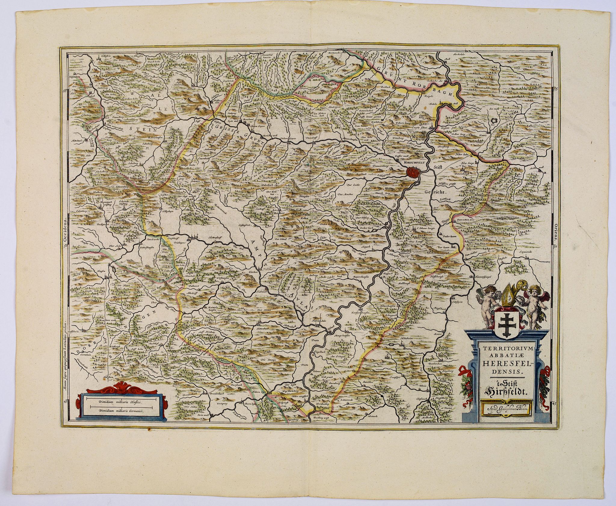 BLAEU, J., Territorium Abbatiae Heresfeldensis. 't Stift Hirszfeldt., antique map, old maps