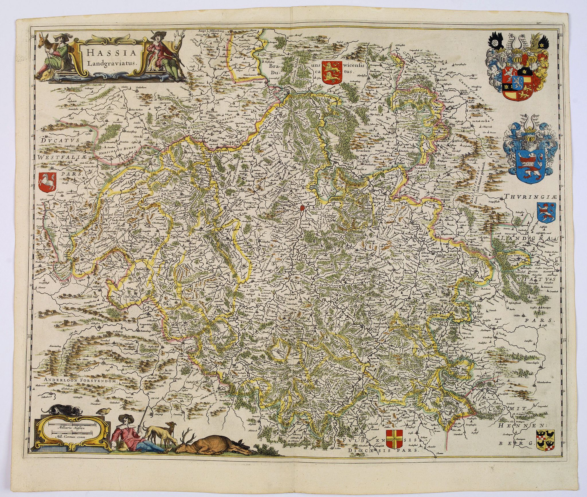 BLAEU, J., Hassia Landgraviatus., antique map, old maps