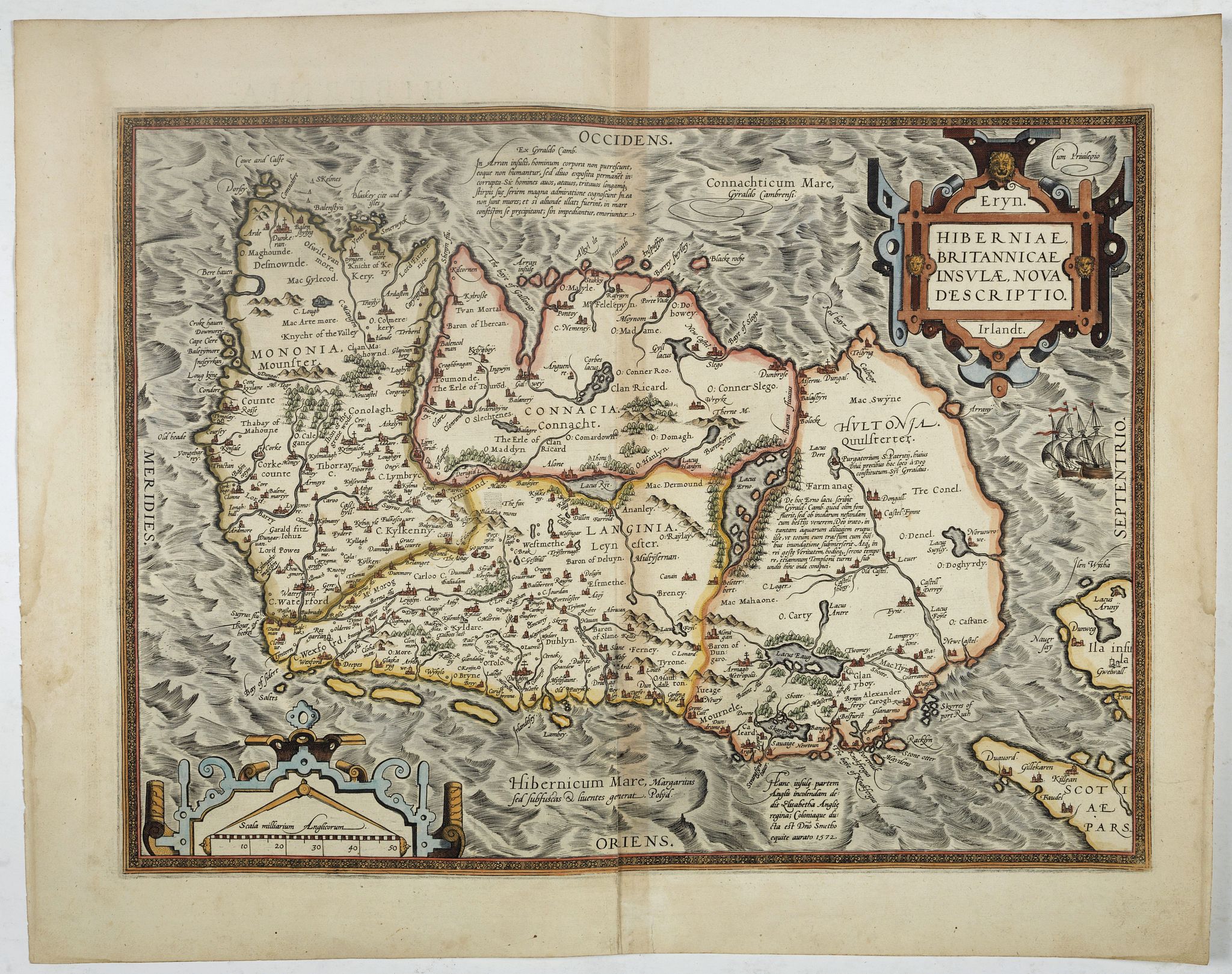 ORTELIUS, A., Hiberniae Britannicae insulae nova descriptio., antique map, old maps