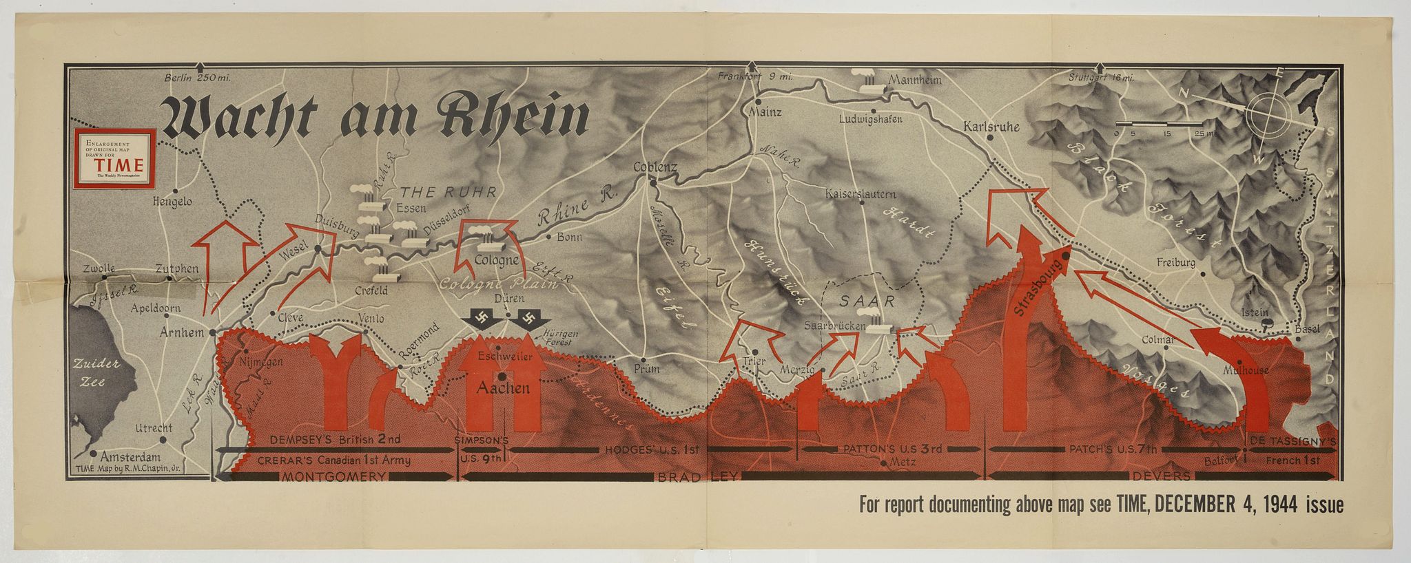 CHAPIN, R. M. Jr., Wacht am Rhein., antique map, old maps