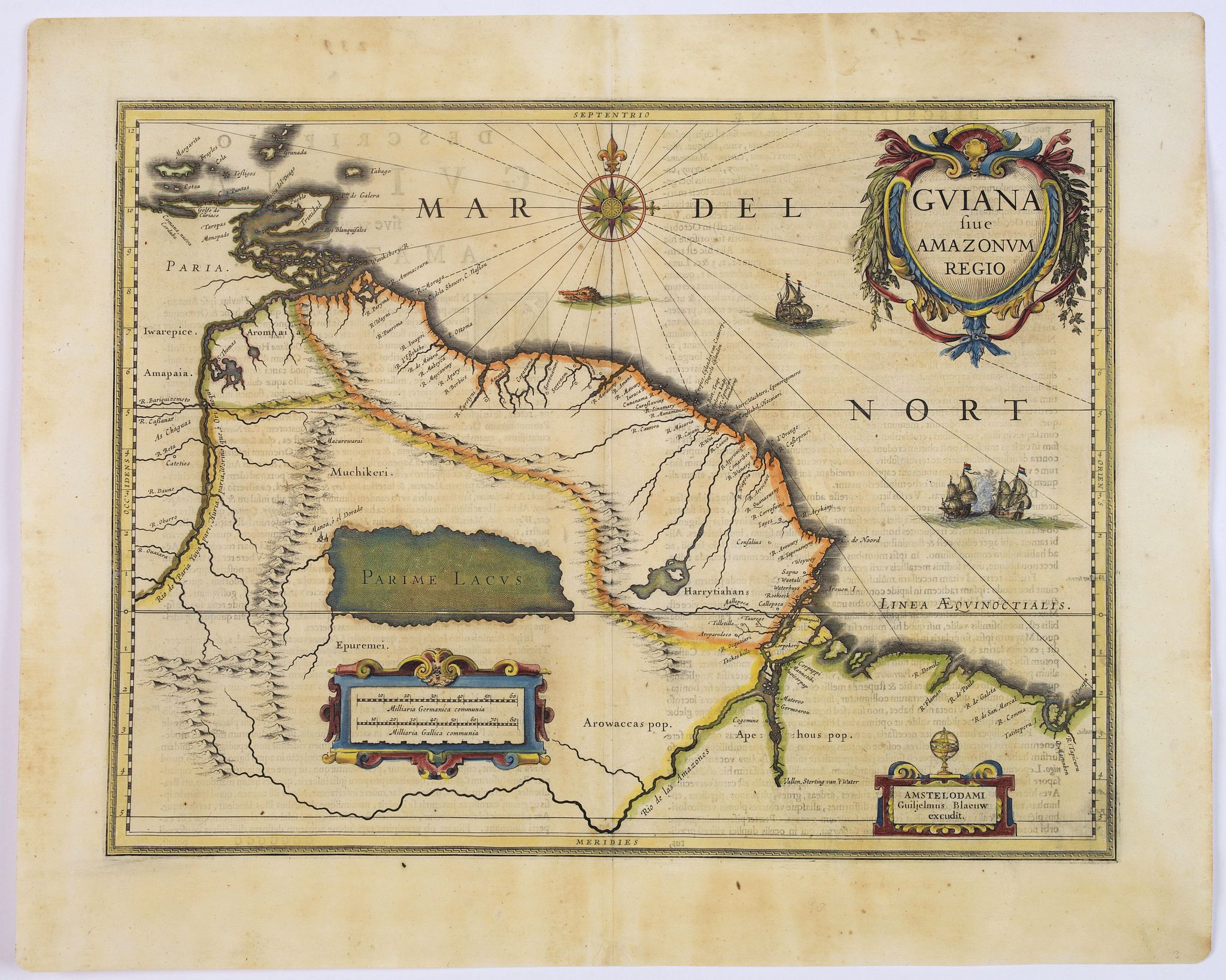 BLAEU, W., Guiana sive Amazonum Regio., antique map, old maps
