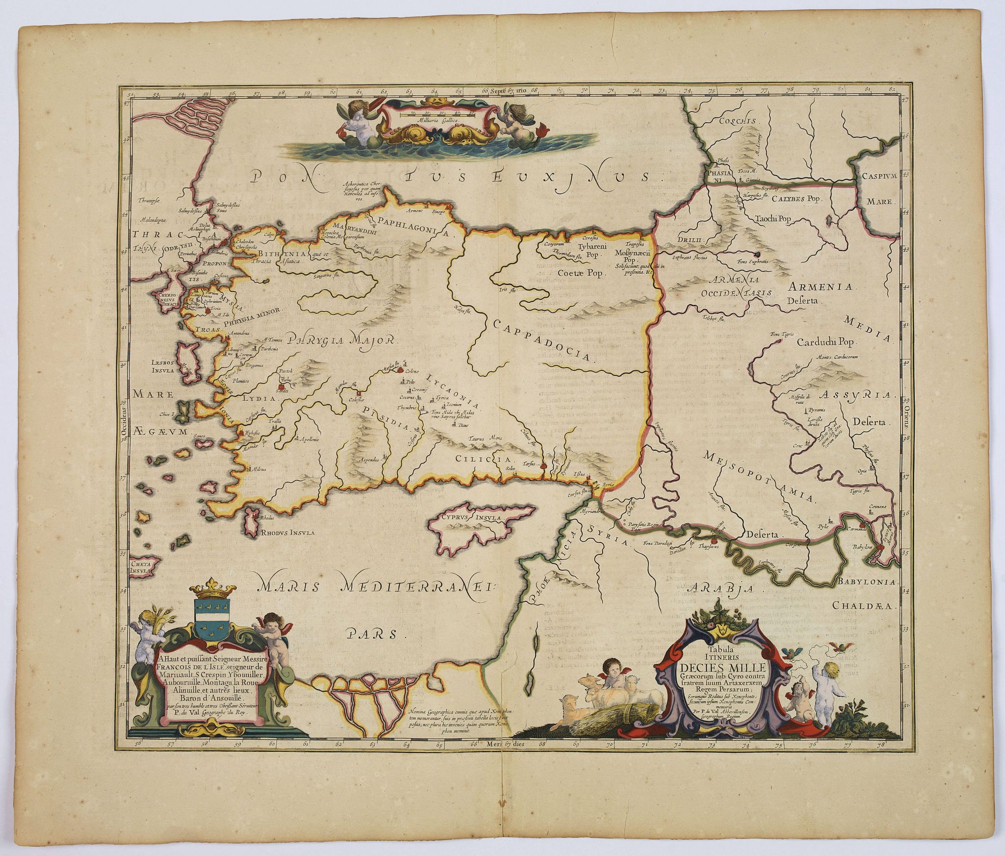 JANSSONIUS, J., Tabula Itineris Decies Mille Graecorum sub Cyro... Per P. du Val. . ., antique map, old maps