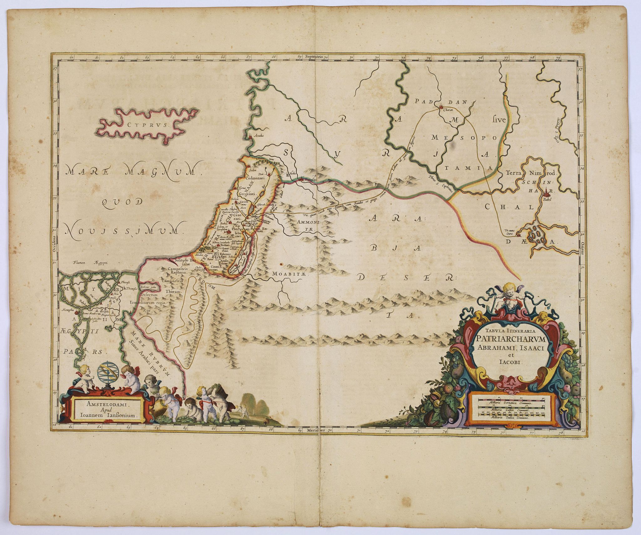 JANSSONIUS, J., Tabula Itineraria Patriarcharum Abrahami, Isaaci et Jacobi., antique map, old maps
