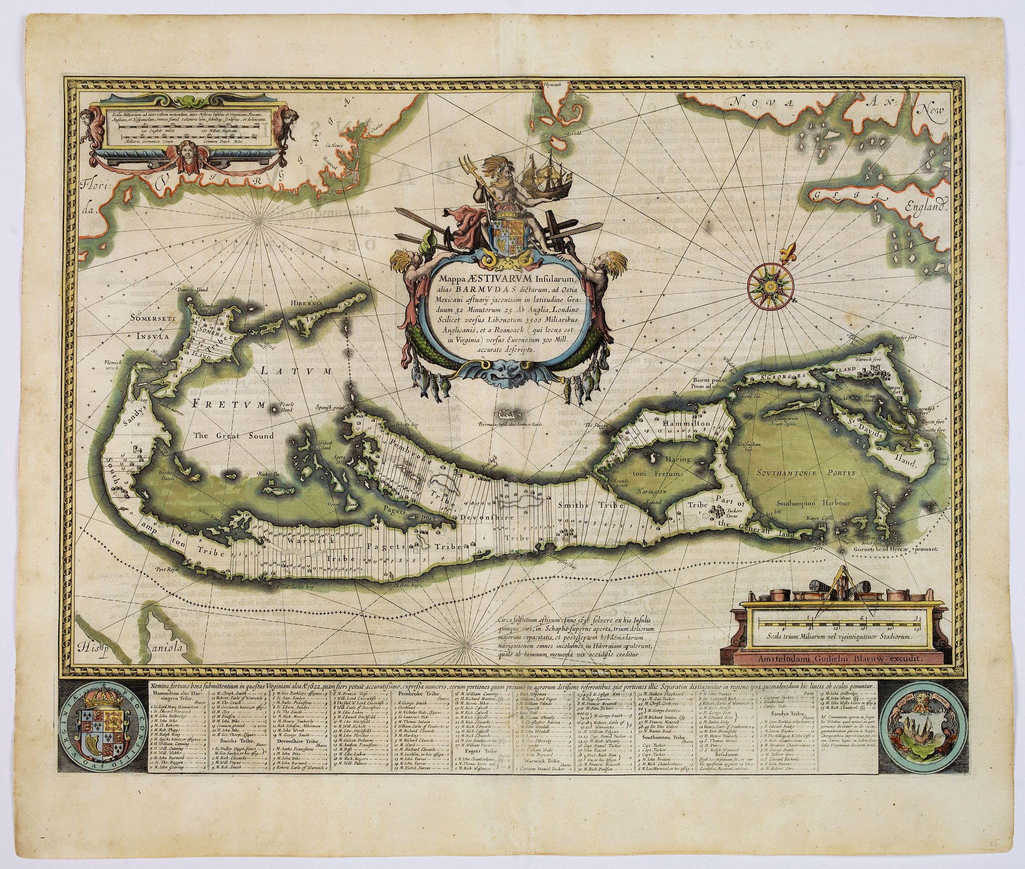 BLAEU, W., Mappa Aestivarum Insularum alias Barmudas., antique map, old maps