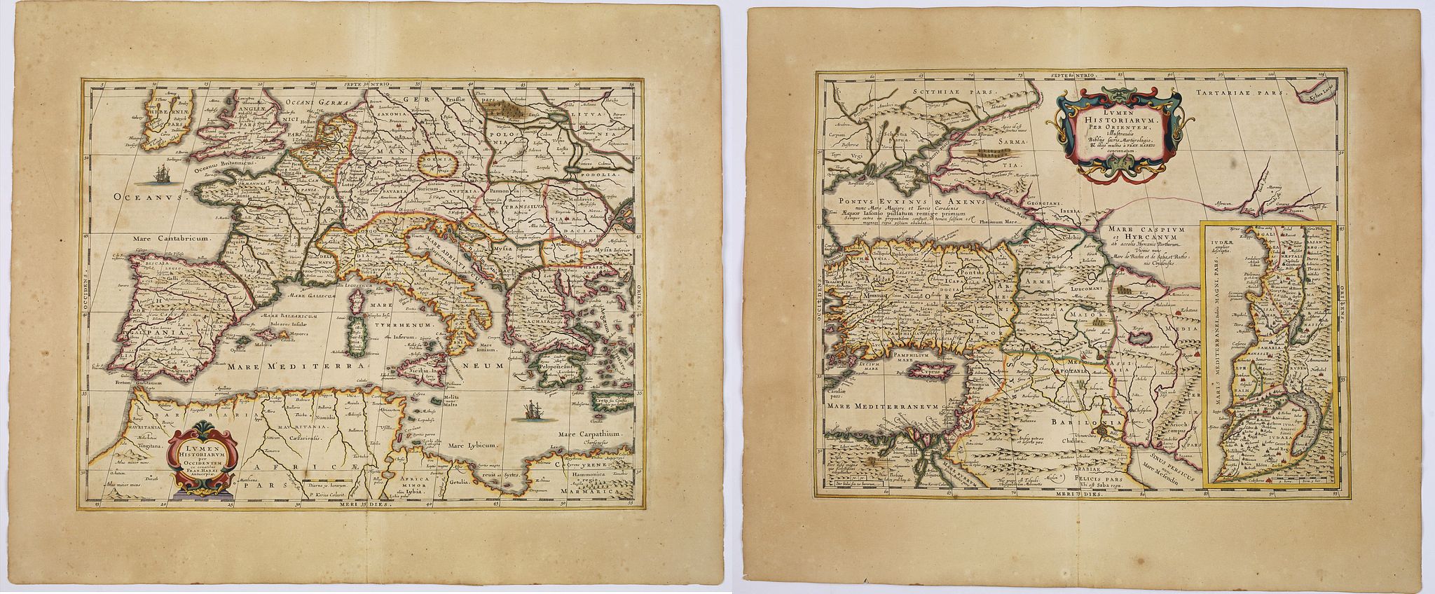 JANSSONIUS, J., Lumen Historiarum per Occidentem. . . / Lumen Historiarum per Oreintem. . . Lumen Historiarum per Occidentem. . . / Lumen Historiarum per Orientem. . ., antique map, old maps