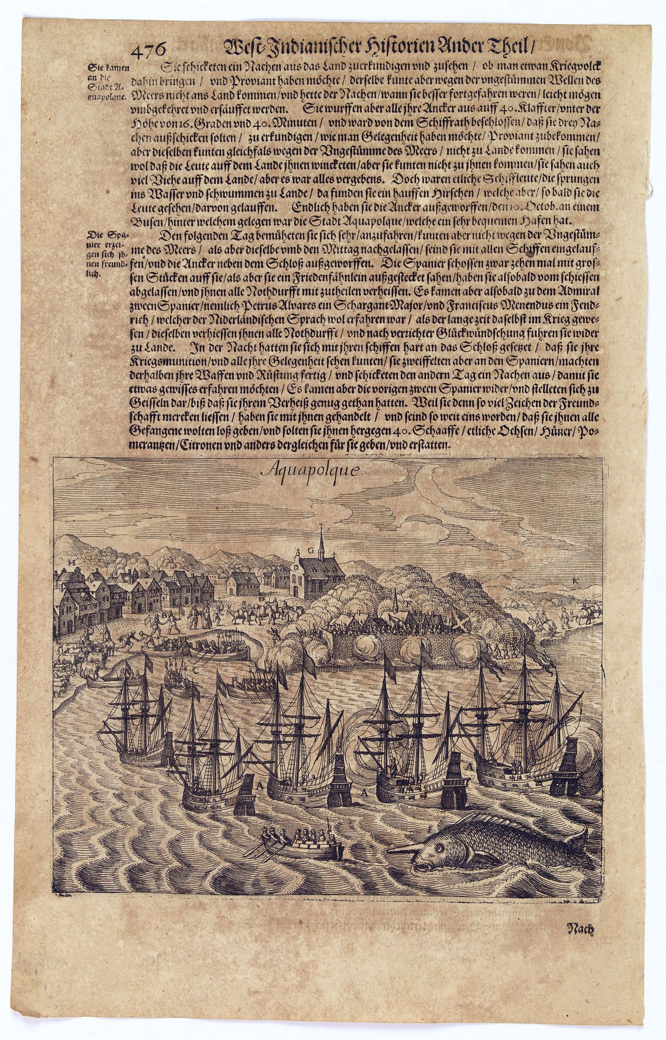 GOTTFRIED, J.L. / DE BRY., Aquapolque., antique map, old maps