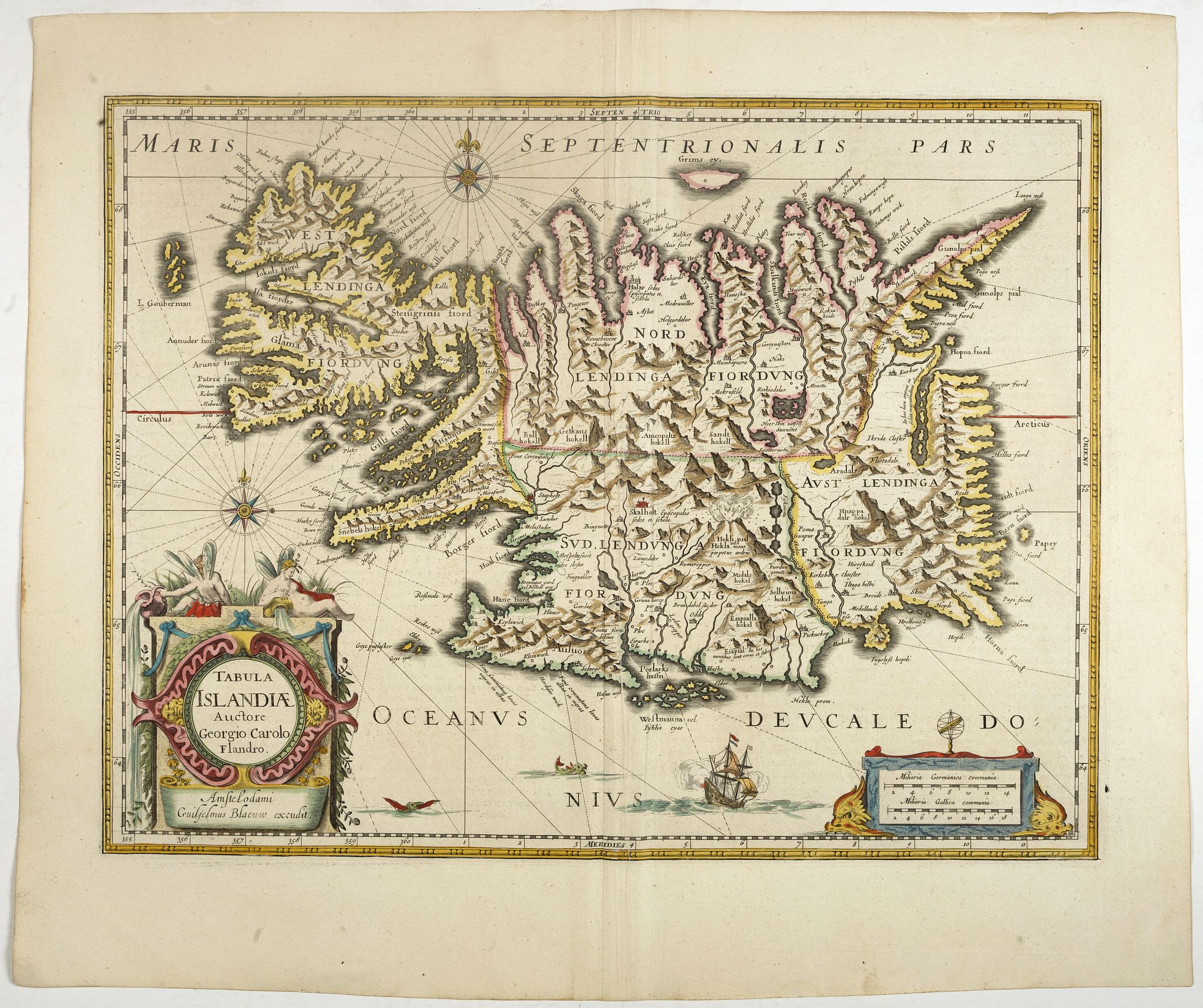 BLAEU, W., Tabula Islandiae Auctore Georgio Carolo Flandro., antique map, old maps