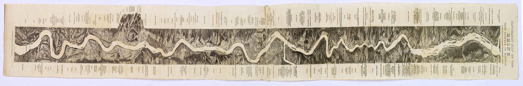TOMBLESON., Panoramic Map of the Rhine from Cologne to Meyence., antique map, old maps